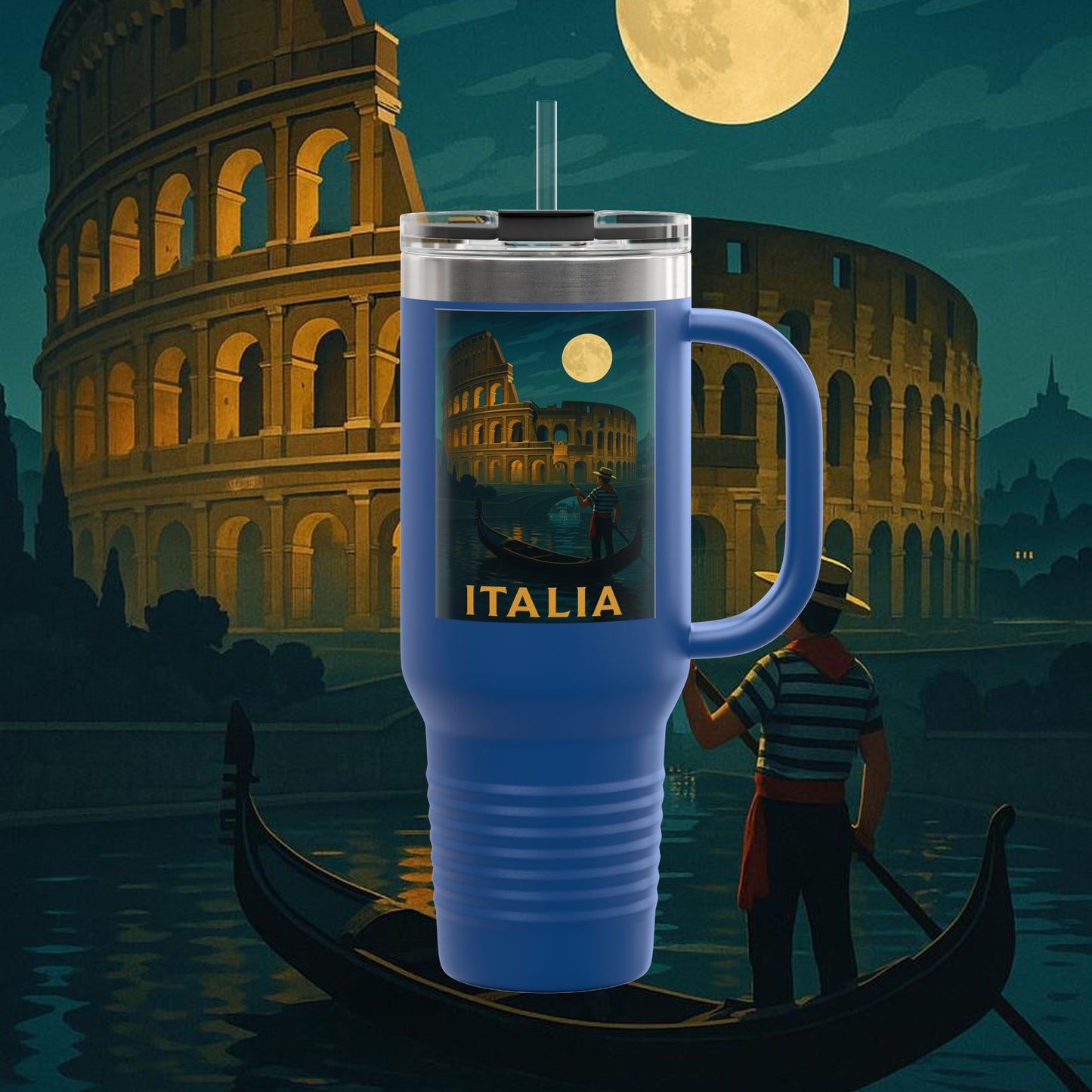 "Italy Insulated Travel Mug: Art, Passion, and Eternal Flavors 🎨🍝🏛️"