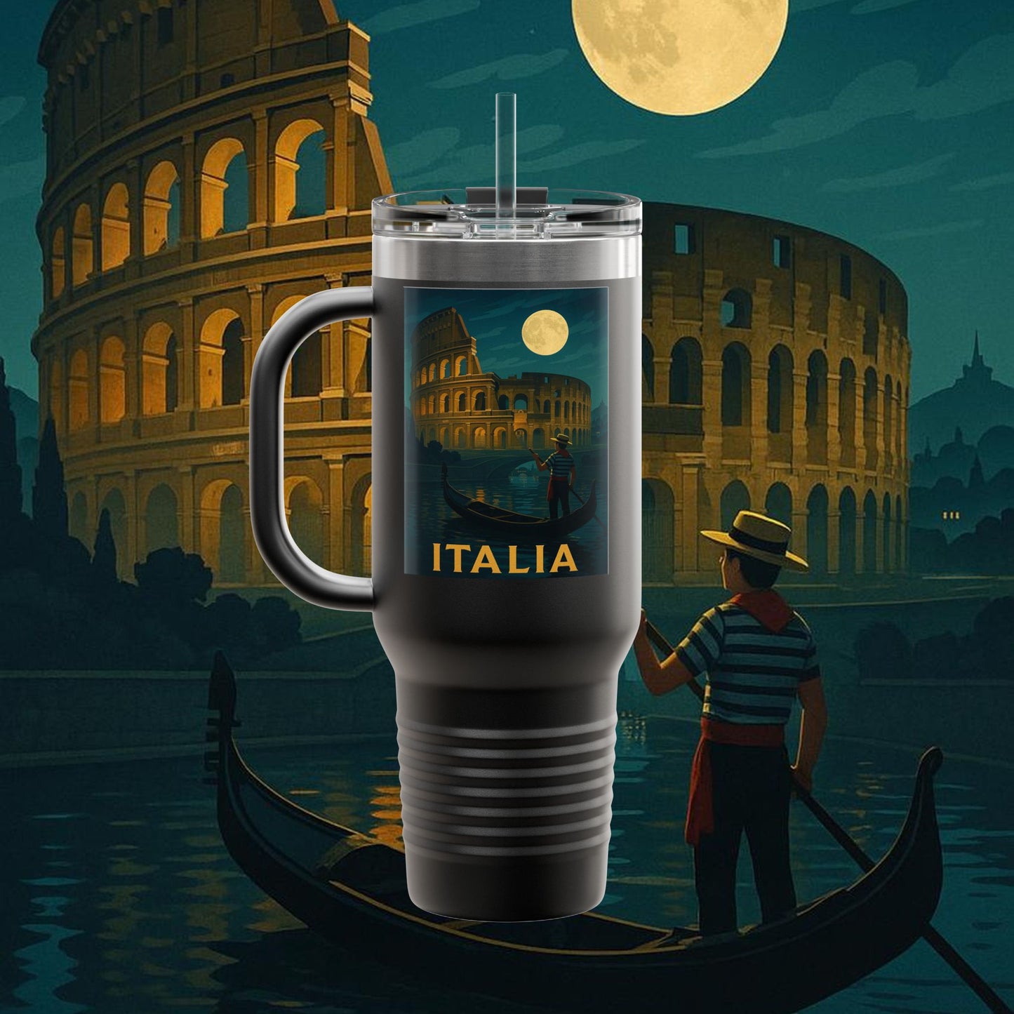 "Italy Insulated Travel Mug: Art, Passion, and Eternal Flavors 🎨🍝🏛️"