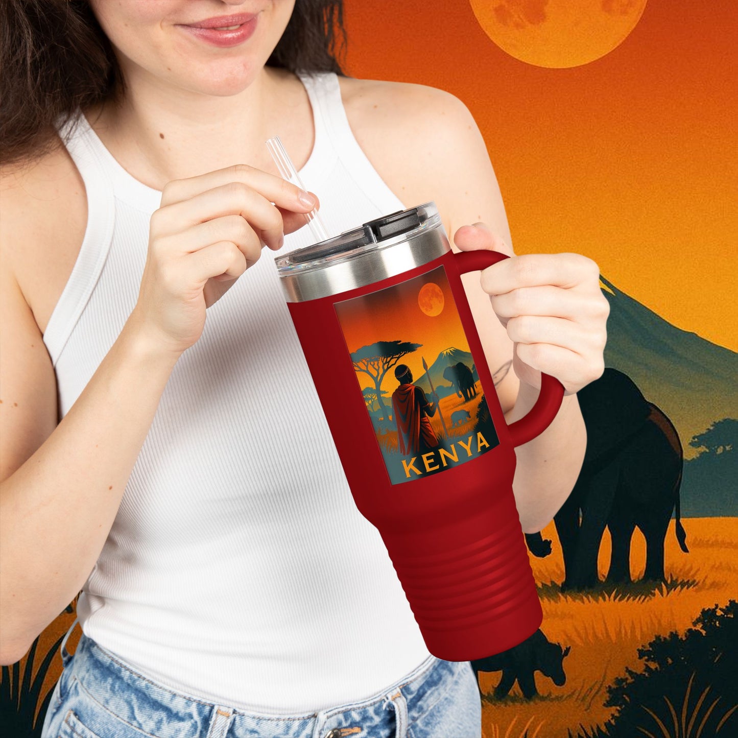 "Kenya Insulated Travel Mug: Wild Adventure and Land of Endless Horizons 🦁🌄🏕️"