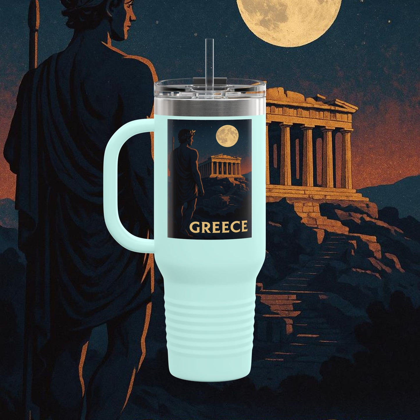 "Greece Insulated Travel Mug: Cradle of Gods, Wonders and Philosophy 🌊🏛️⚡"
