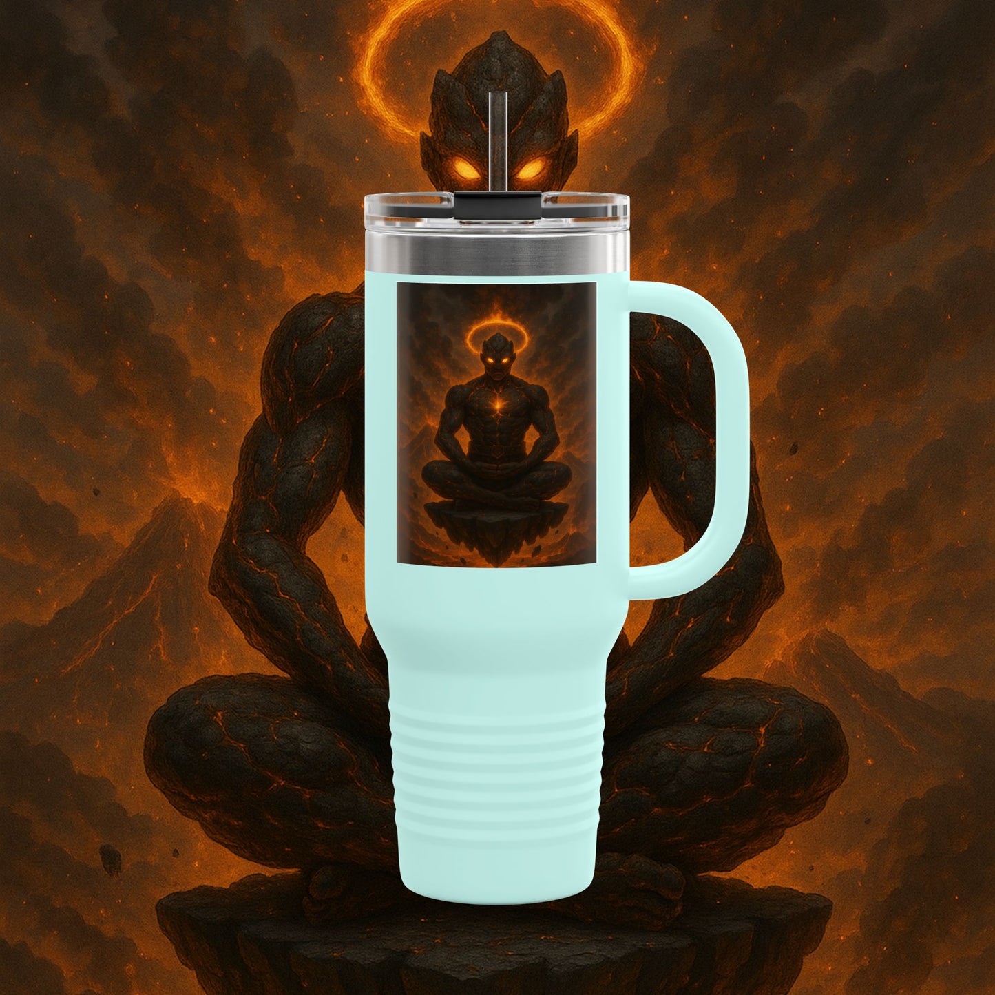 "Taza de viaje aislada Ignarh –🔥el Guardián del Silencio"