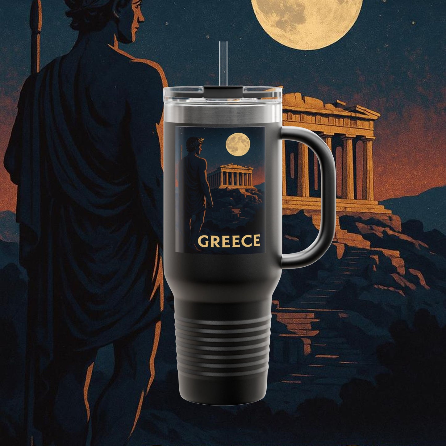 "Greece Insulated Travel Mug: Cradle of Gods, Wonders and Philosophy 🌊🏛️⚡"