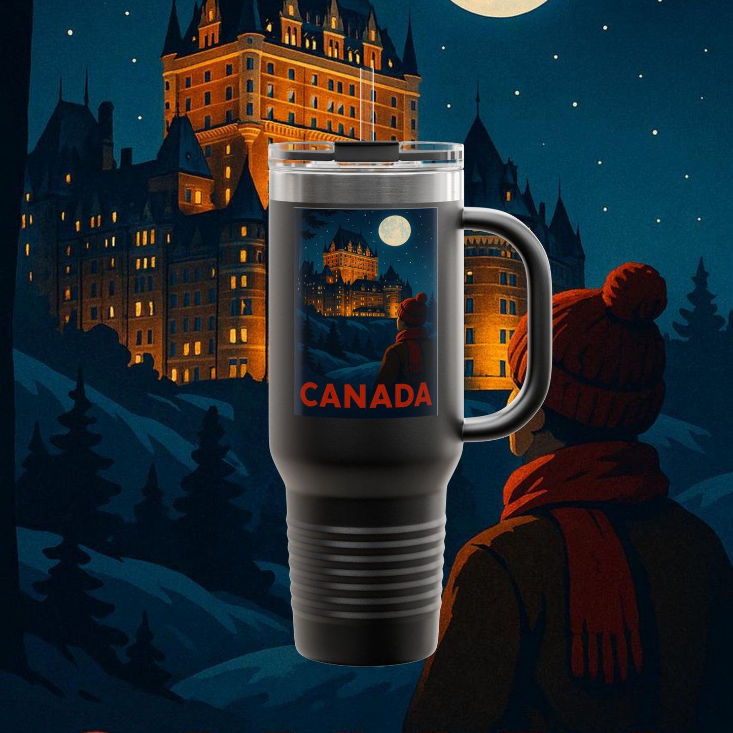 "Canada Insulated Travel Mug: Majestic Nature and Free Spirit 🍁🏞️🦌"