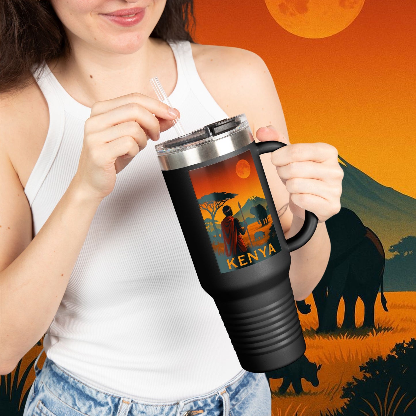 "Kenya Insulated Travel Mug: Wild Adventure and Land of Endless Horizons 🦁🌄🏕️"