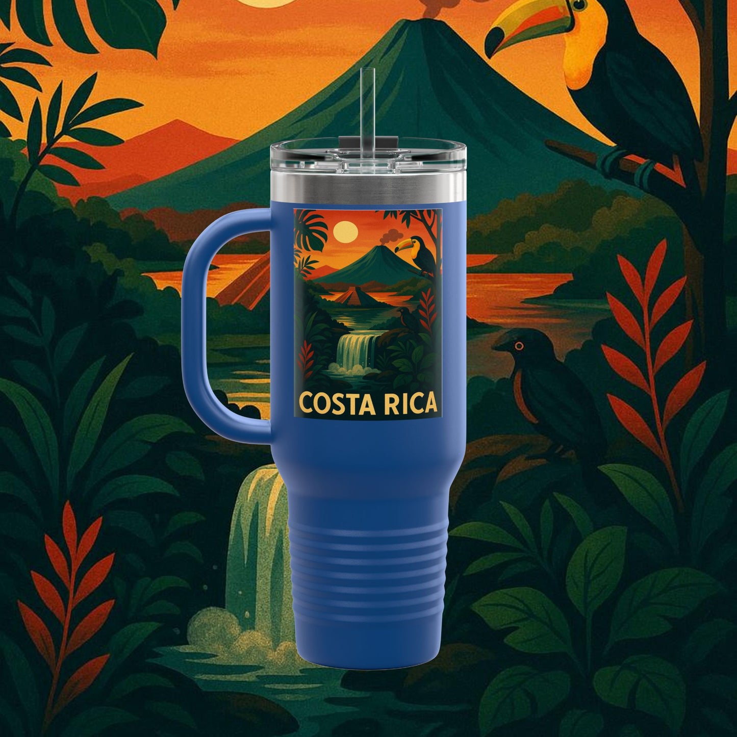"Costa Rica Insulated Travel Mug: Pura Vida between Volcanoes and Jungles 🌋🌴🦜"
