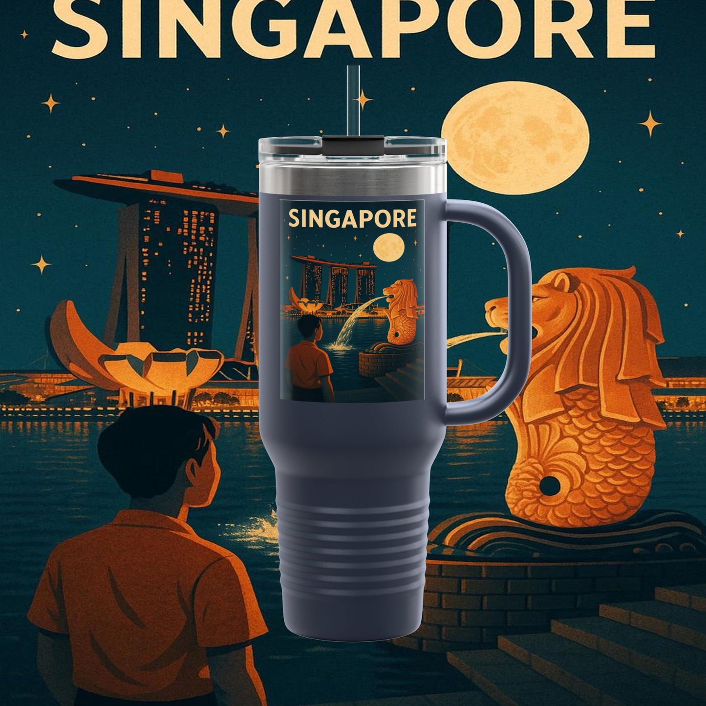 "Singapore Insulated Travel Mug 🌆 – Future, culture, and nature in one place"
