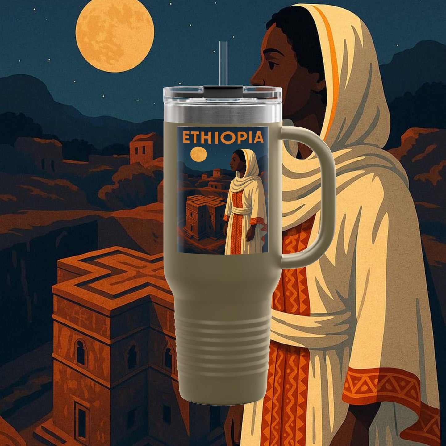 "Ethiopia Insulated Travel Mug – Sacred Land and Ancestral Soul"