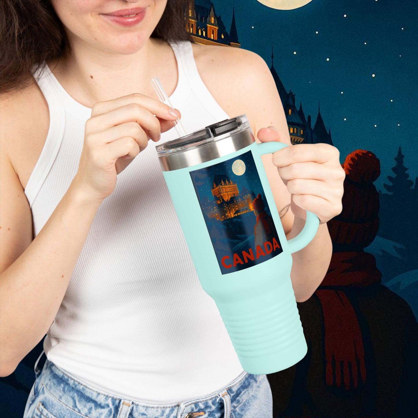 "Canada Insulated Travel Mug: Majestic Nature and Free Spirit 🍁🏞️🦌"