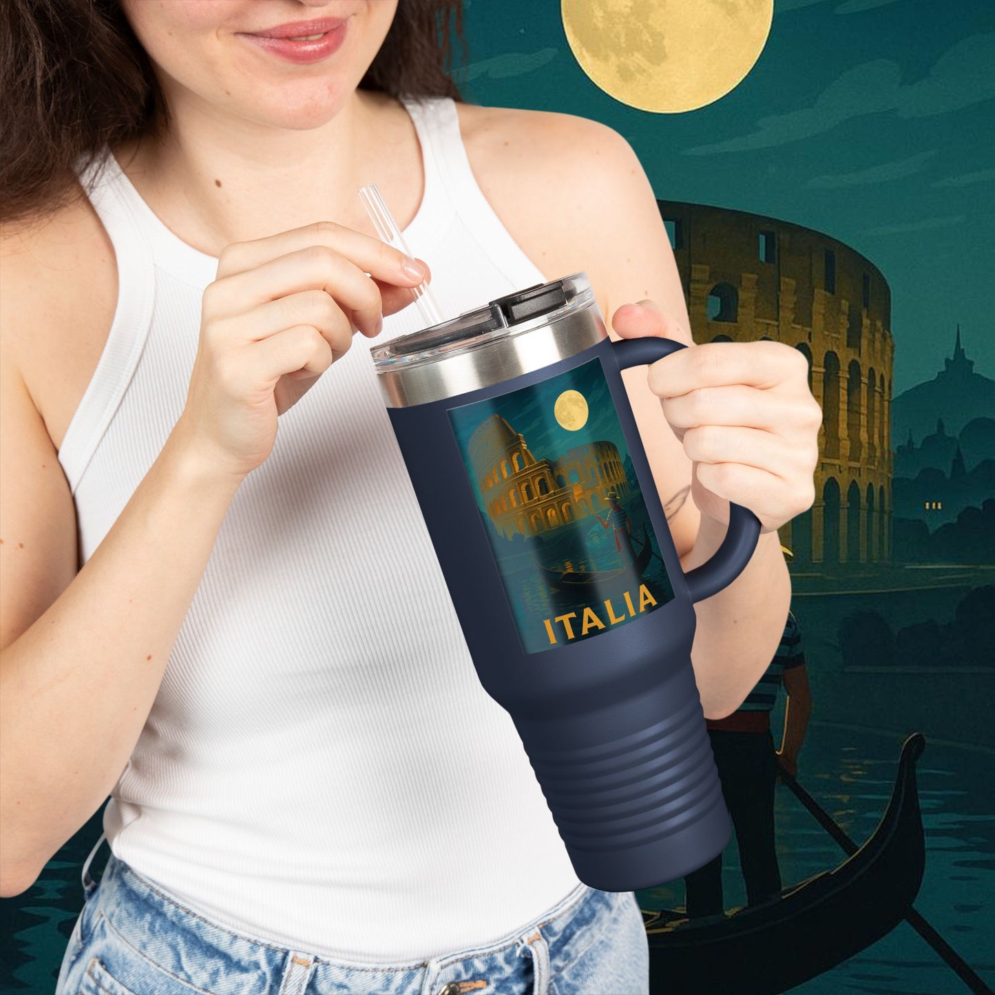 "Italy Insulated Travel Mug: Art, Passion, and Eternal Flavors 🎨🍝🏛️"