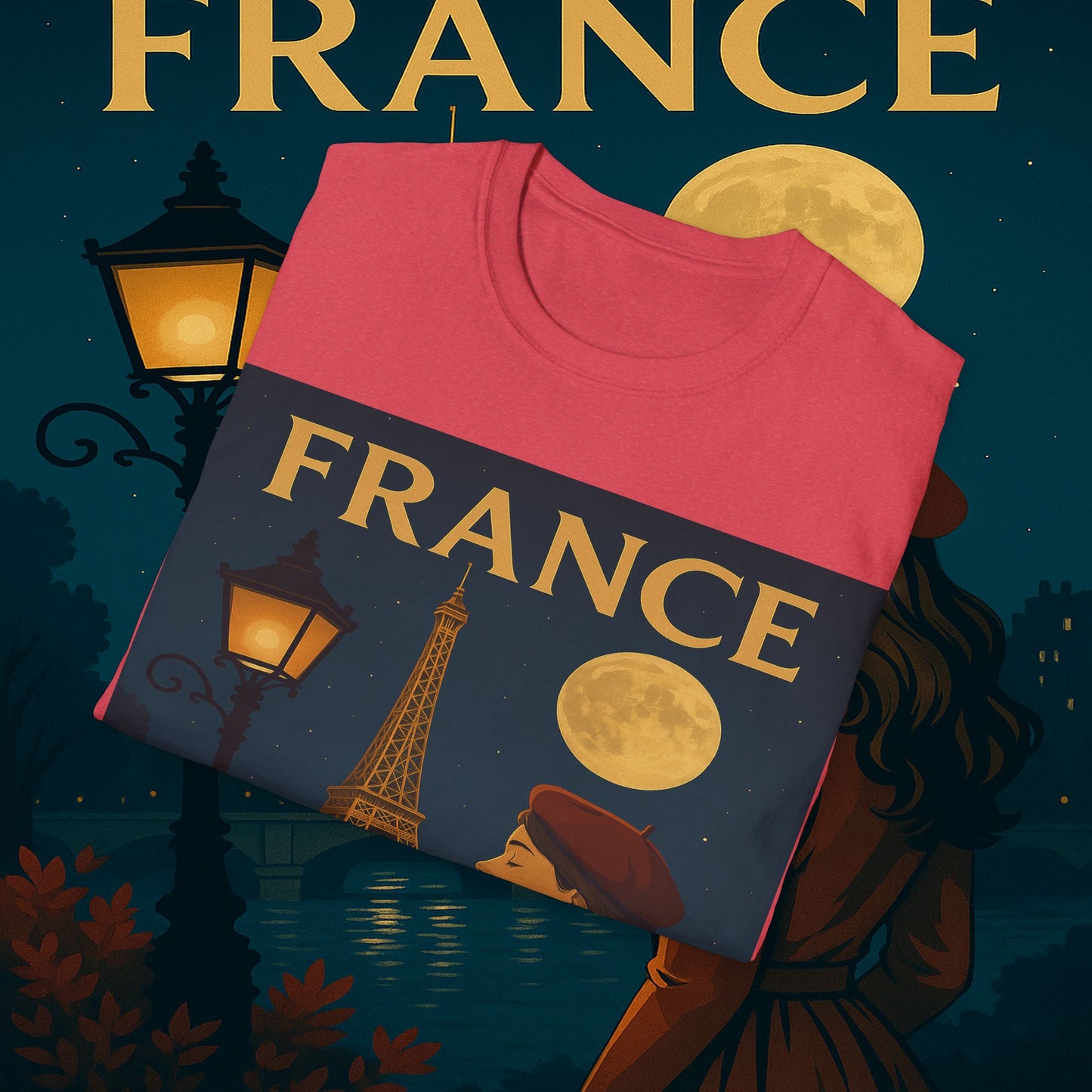 "Camiseta Francia: Romance bajo la Luna 🌙🗼✨"