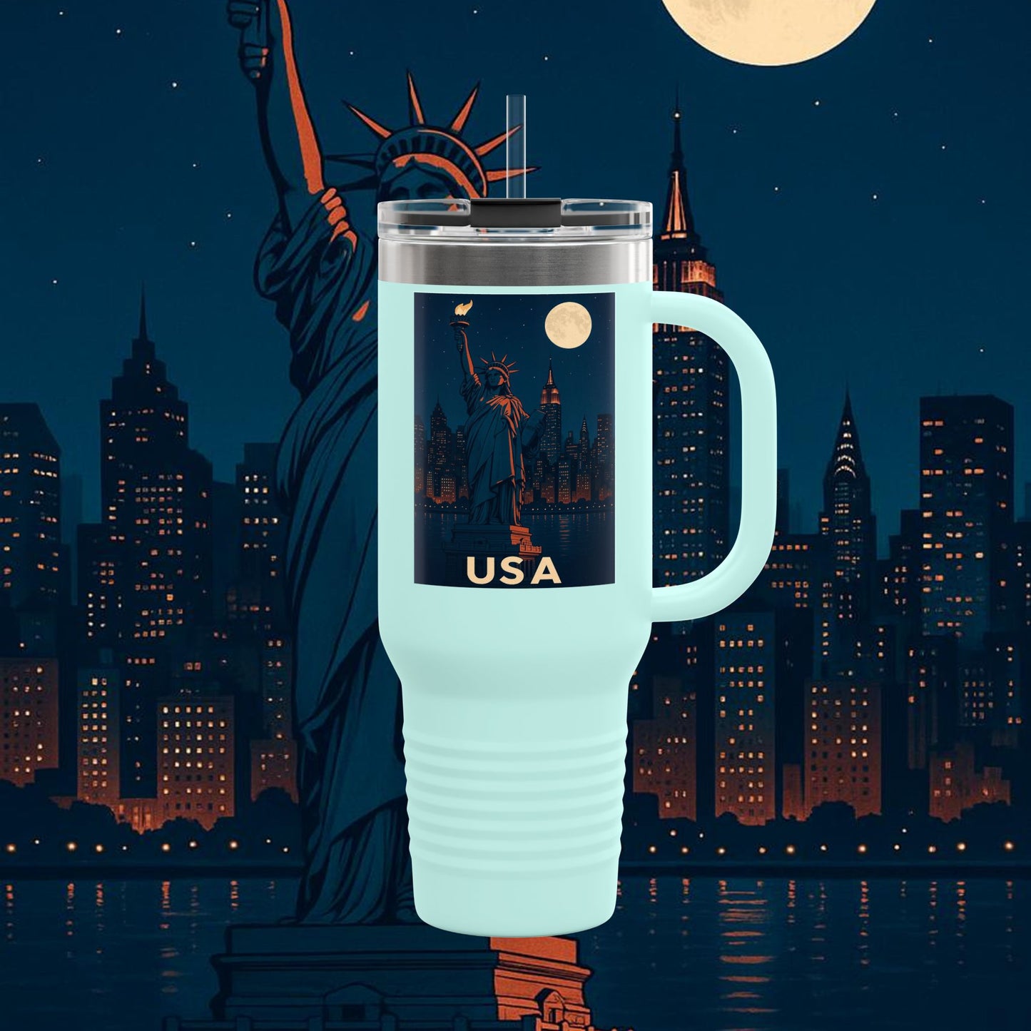 "taza de Viaje Aislada Estados Unidos: Sueños, Libertad y Grandes Horizontes 🗽🏜️🌆"