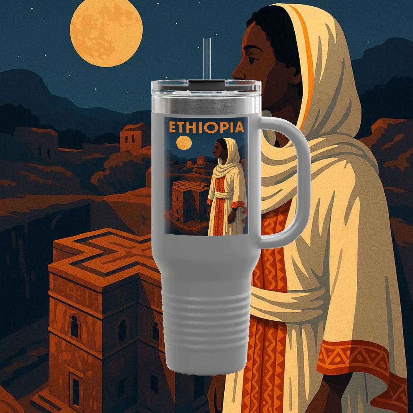 "Ethiopia Insulated Travel Mug – Sacred Land and Ancestral Soul"
