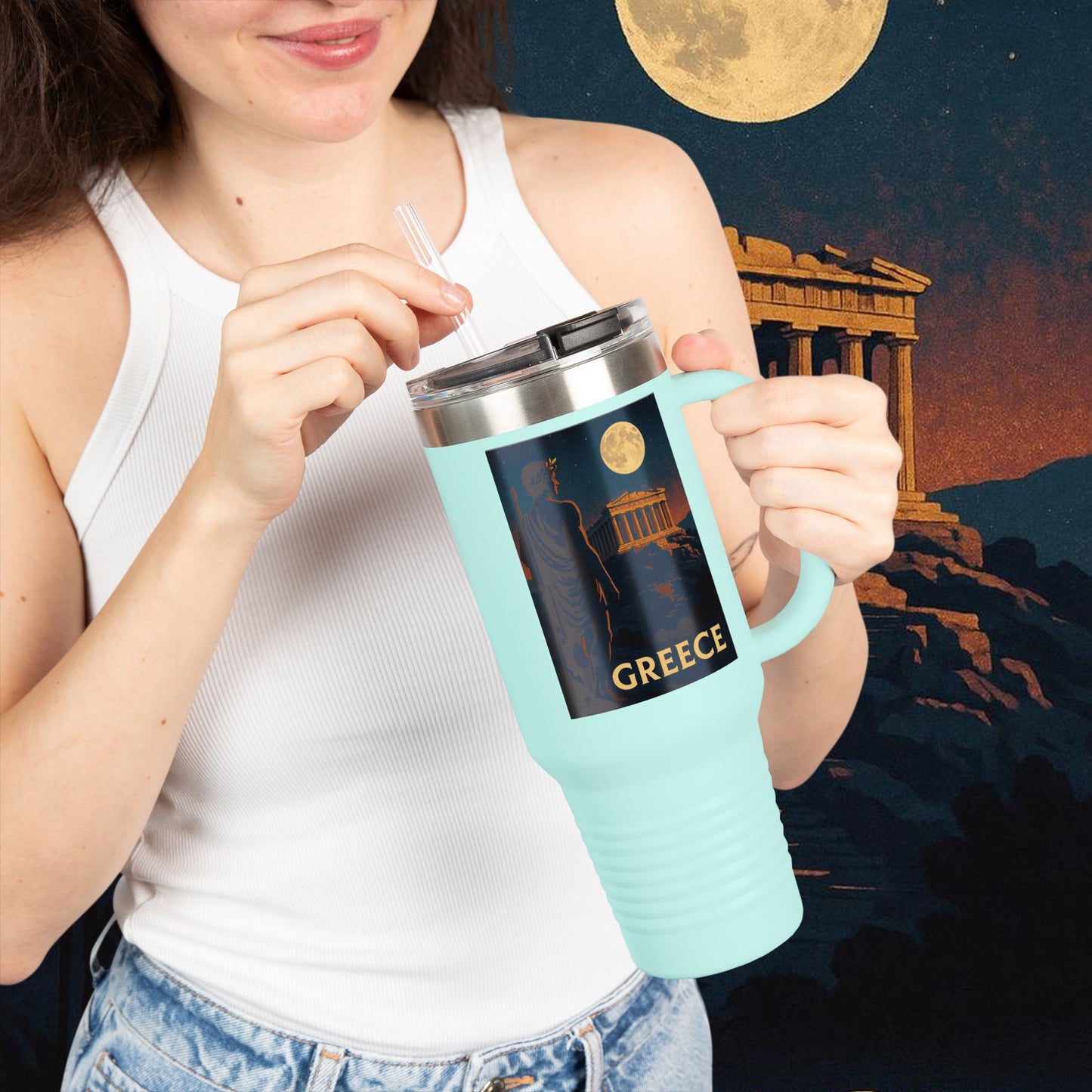 "Greece Insulated Travel Mug: Cradle of Gods, Wonders and Philosophy 🌊🏛️⚡"