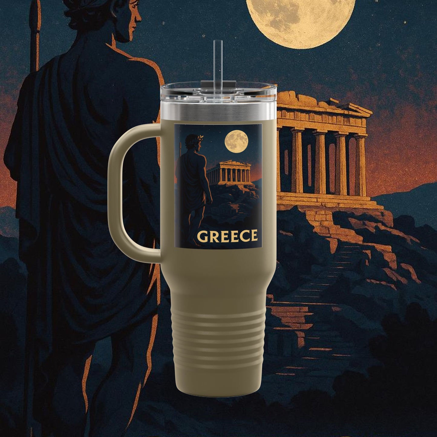 "Greece Insulated Travel Mug: Cradle of Gods, Wonders and Philosophy 🌊🏛️⚡"