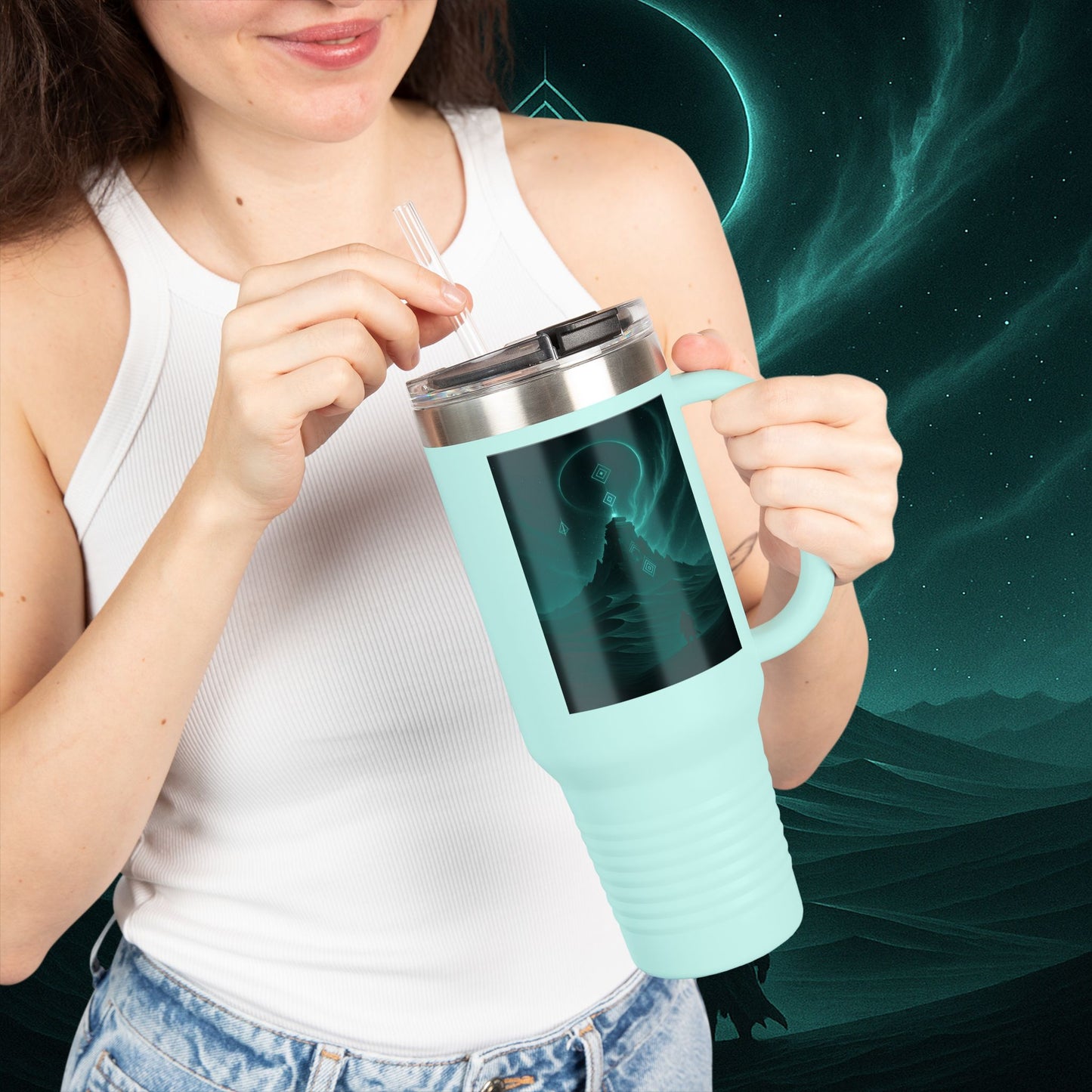 "Taza de viaje aislada🪐Templo del Cosmos"