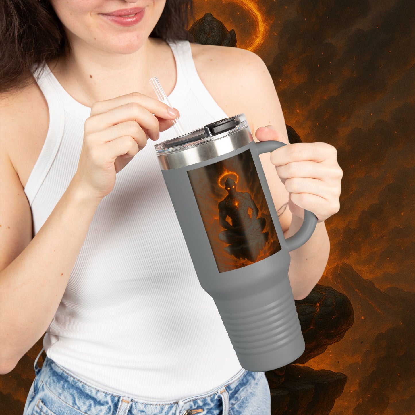 "Taza de viaje aislada Ignarh –🔥el Guardián del Silencio"