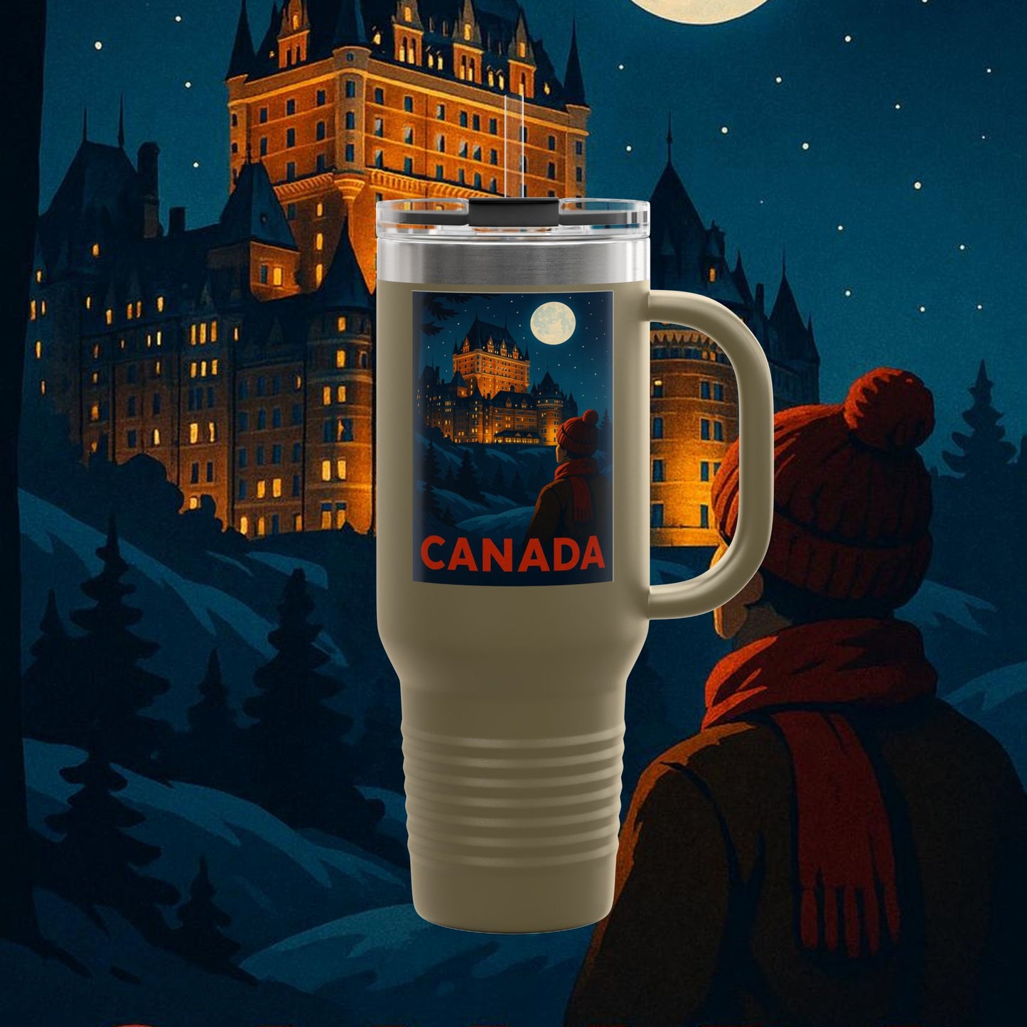 "Canada Insulated Travel Mug: Majestic Nature and Free Spirit 🍁🏞️🦌"