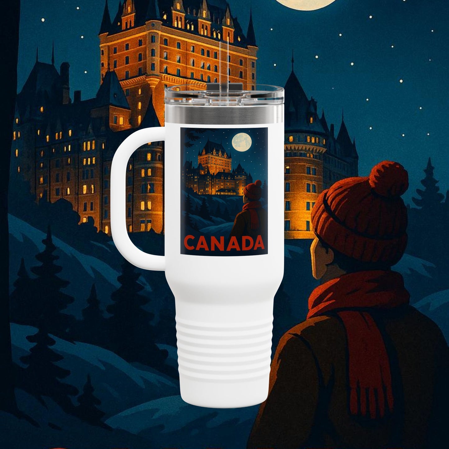 "Canada Insulated Travel Mug: Majestic Nature and Free Spirit 🍁🏞️🦌"