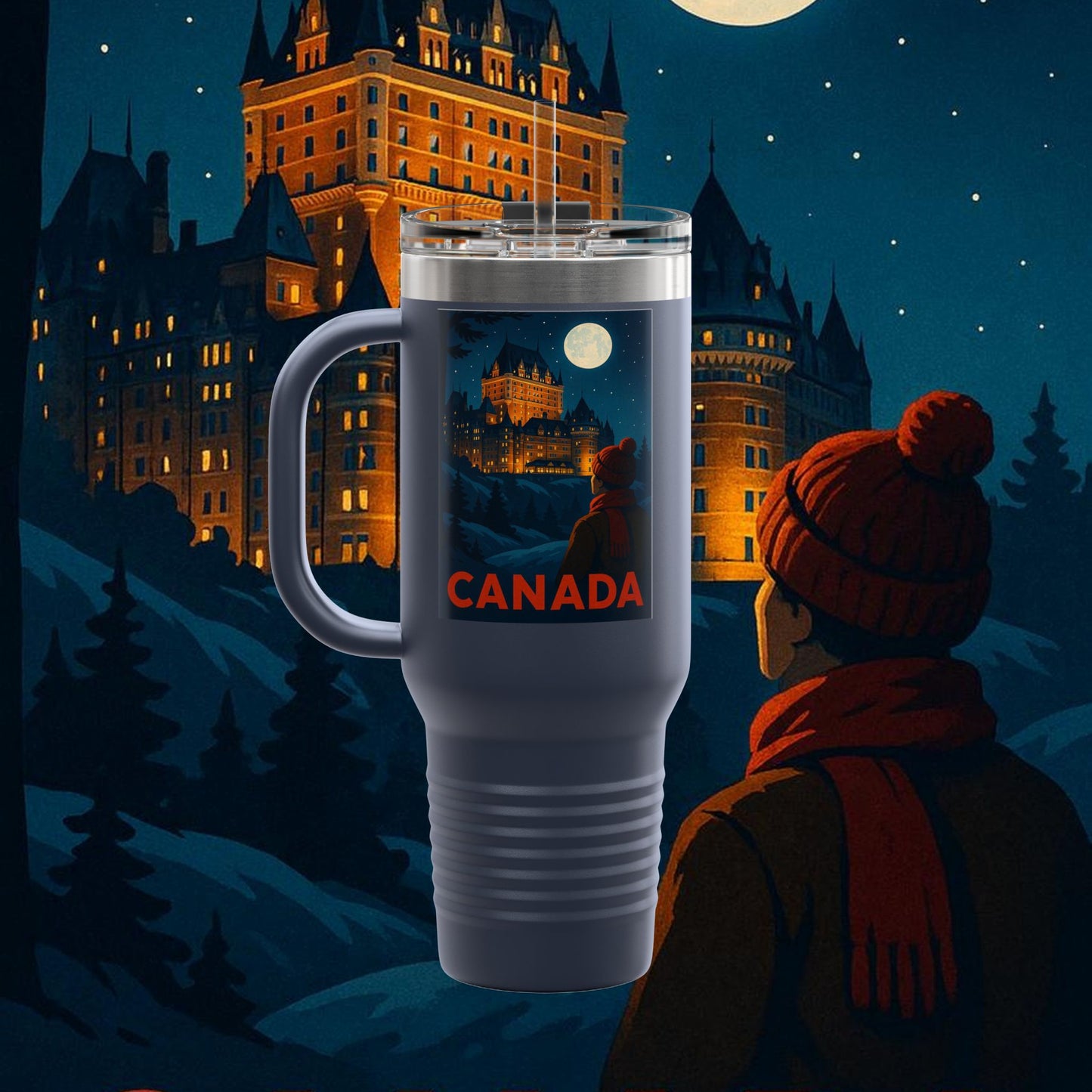 "Canada Insulated Travel Mug: Majestic Nature and Free Spirit 🍁🏞️🦌"