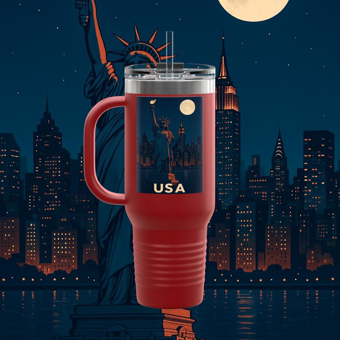 "taza de Viaje Aislada Estados Unidos: Sueños, Libertad y Grandes Horizontes 🗽🏜️🌆"