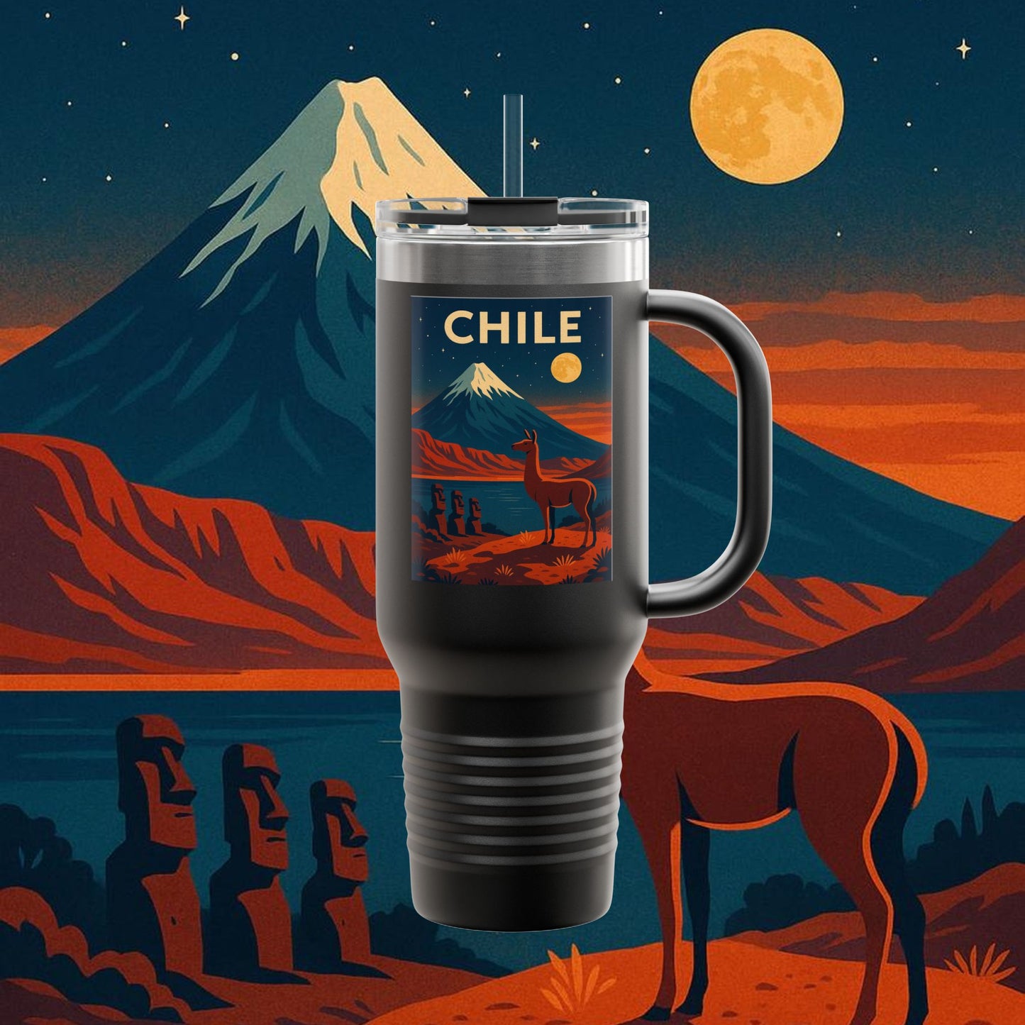 "Chile Insulated Travel Mug: Untamed Nature and Eternal Horizons 🏔️🍇🏜️"