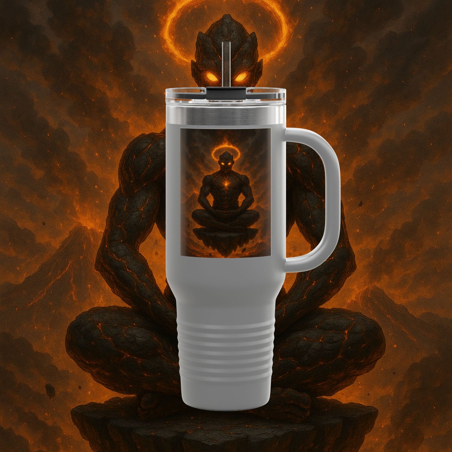 "Taza de viaje aislada Ignarh –🔥el Guardián del Silencio"