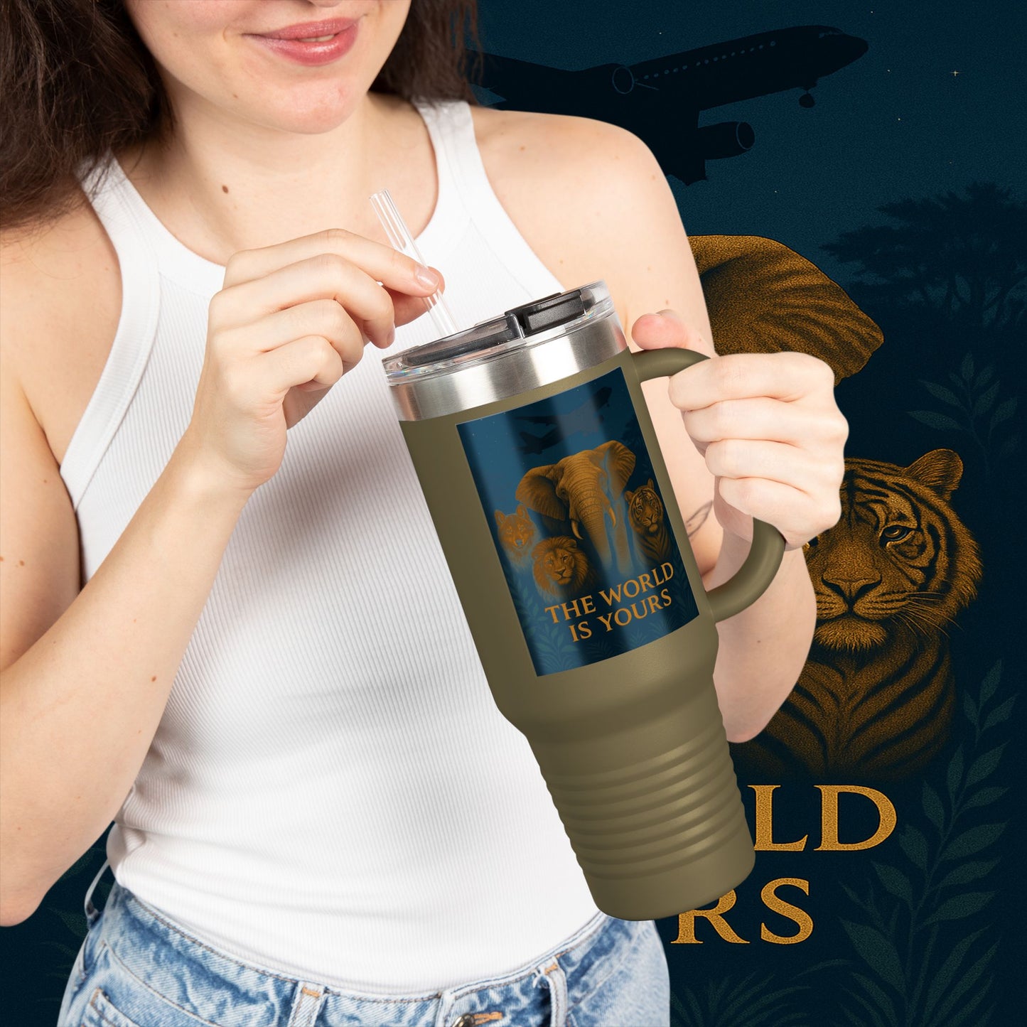 "Taza de viaje aislada El mundo es tuyo"🌍✨