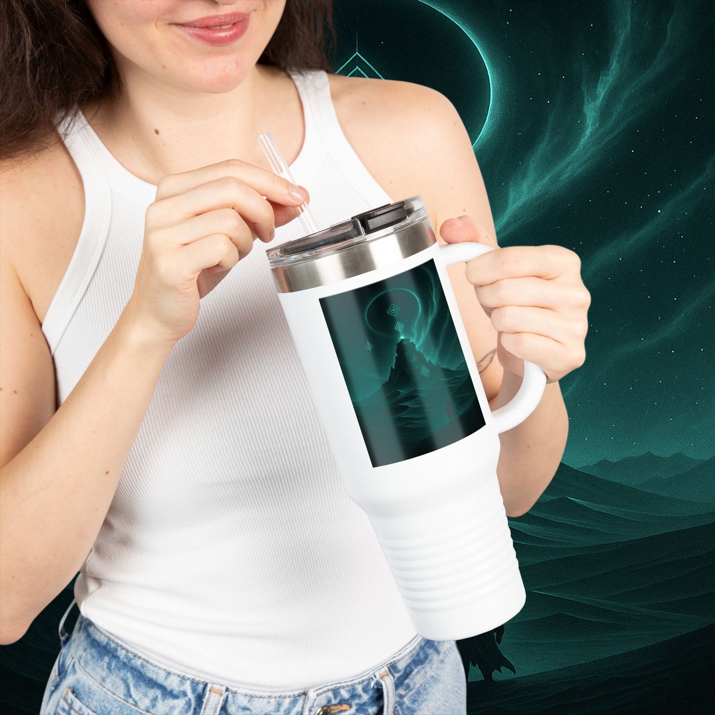 "Taza de viaje aislada🪐Templo del Cosmos"