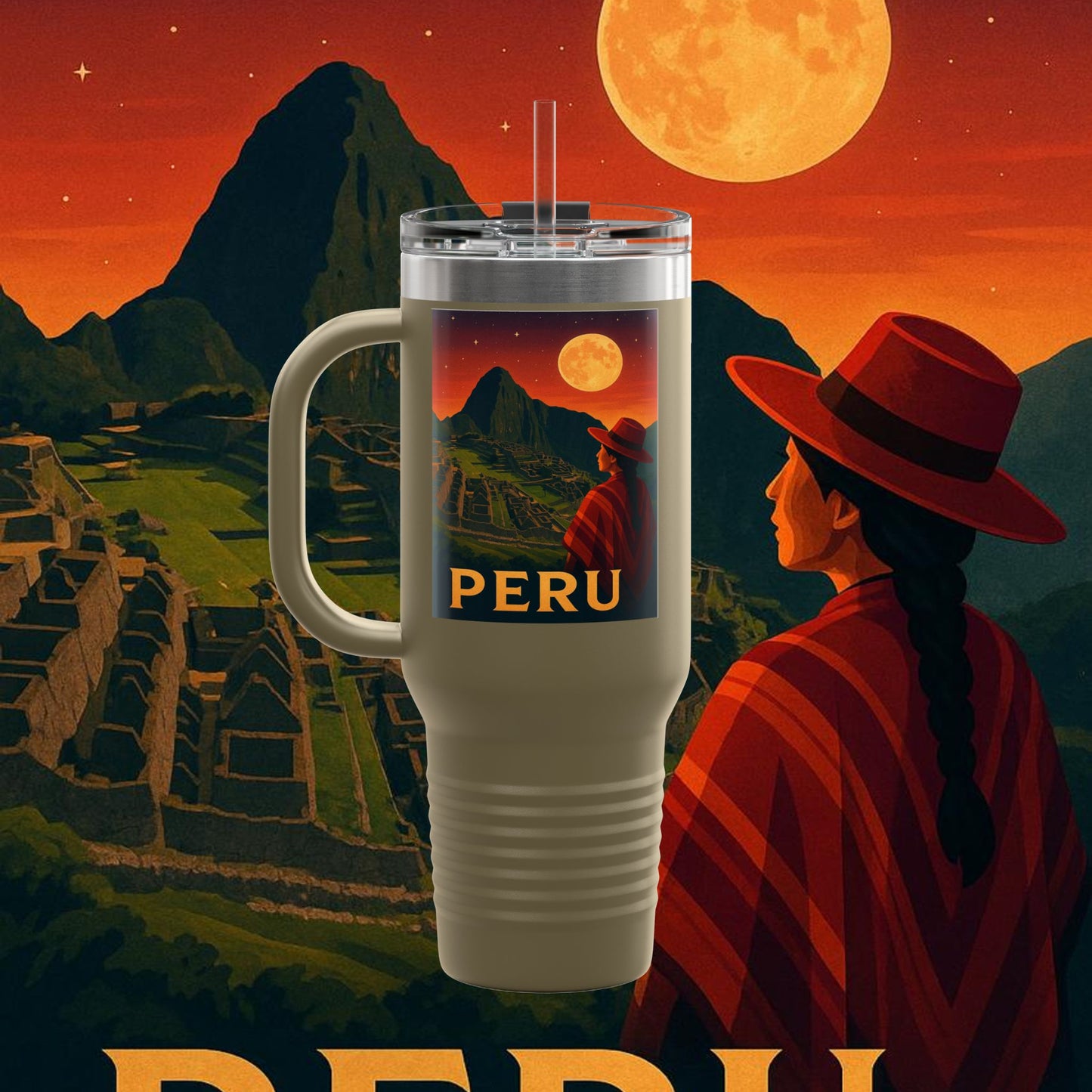 "Peru Insulated Travel Mug: Mysticism, History, and Eternal Wonders 🏔️🦙🛕"