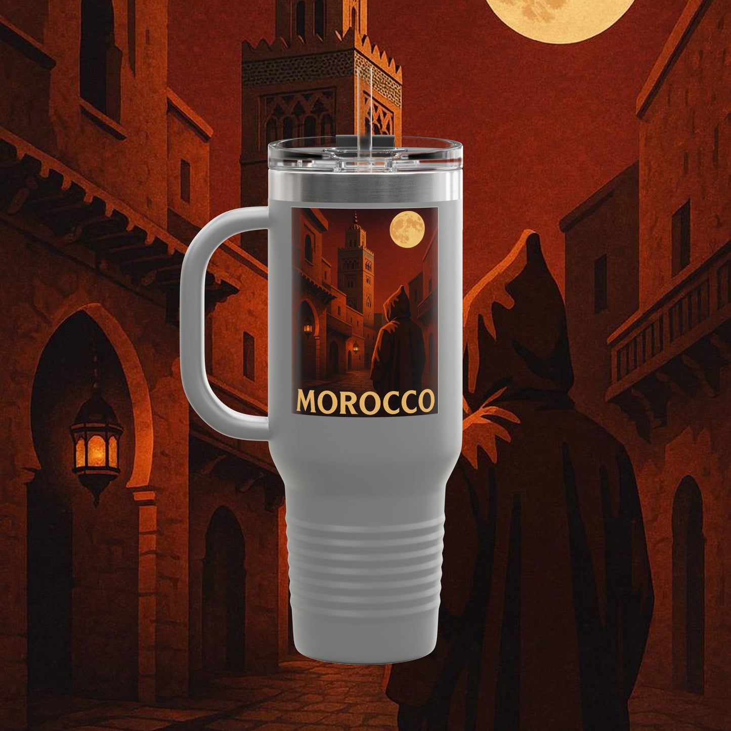 "Morocco Insulated Travel Mug: Magic of the Desert and Cities of a Thousand Colors 🐪🏜️🕌"