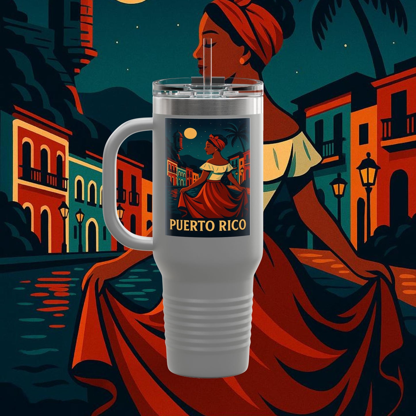 "Puerto Rico Insulated Travel Mug – Caribbean Rhythm, Soul, and Color"