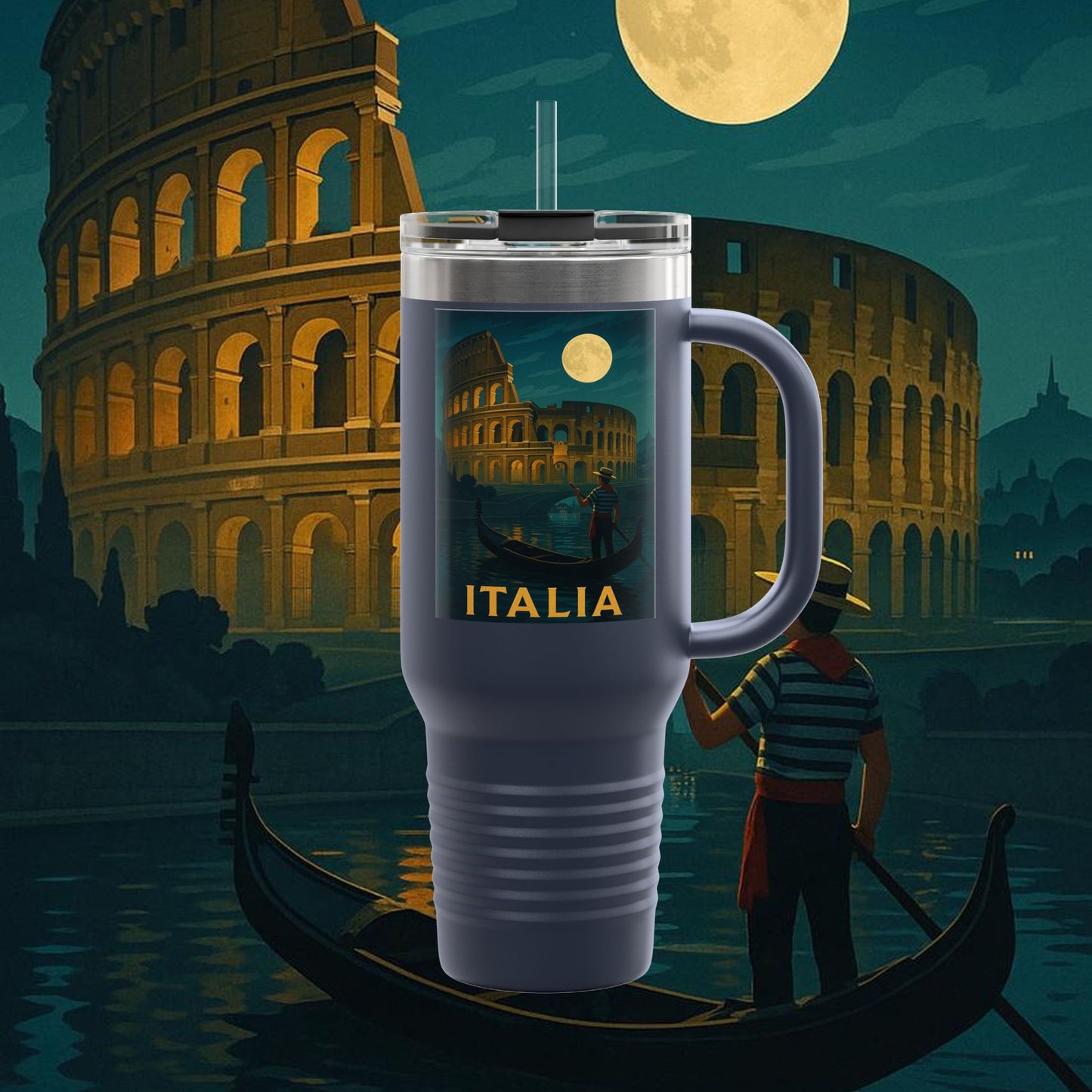 "Italy Insulated Travel Mug: Art, Passion, and Eternal Flavors 🎨🍝🏛️"
