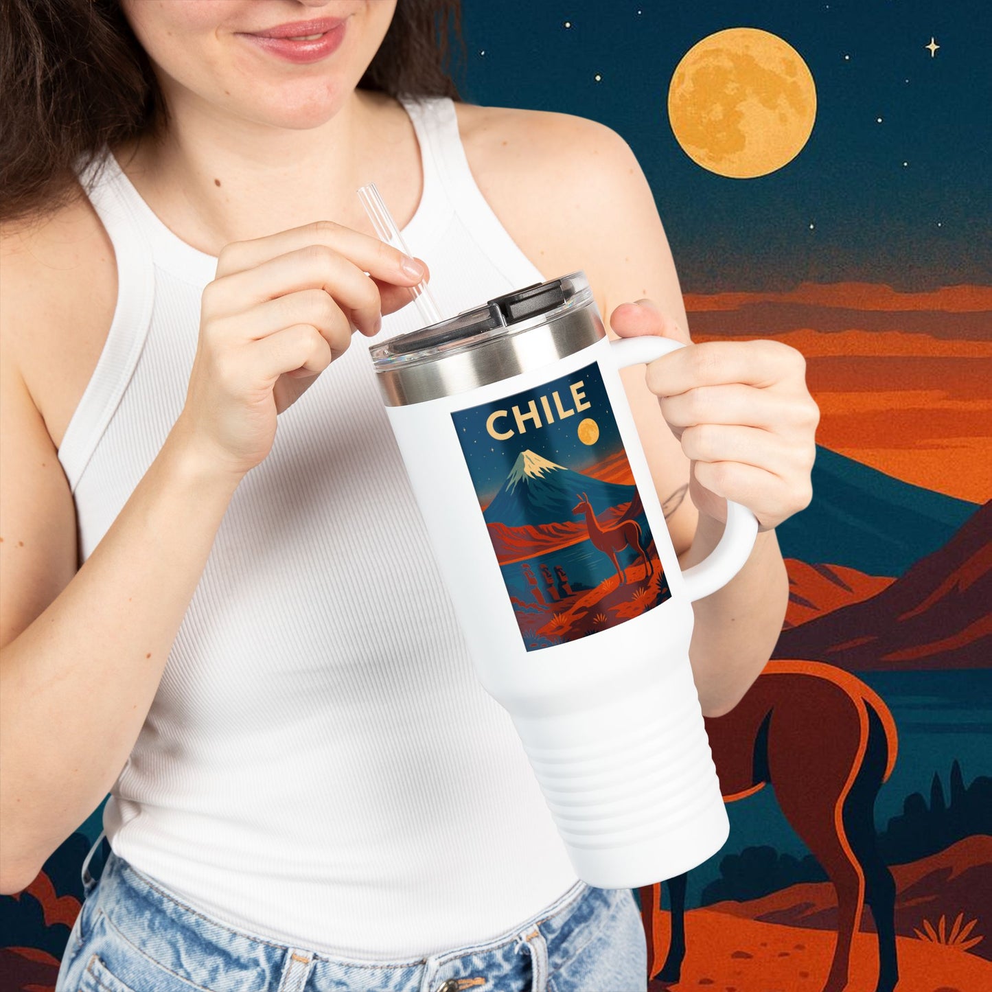"Chile Insulated Travel Mug: Untamed Nature and Eternal Horizons 🏔️🍇🏜️"
