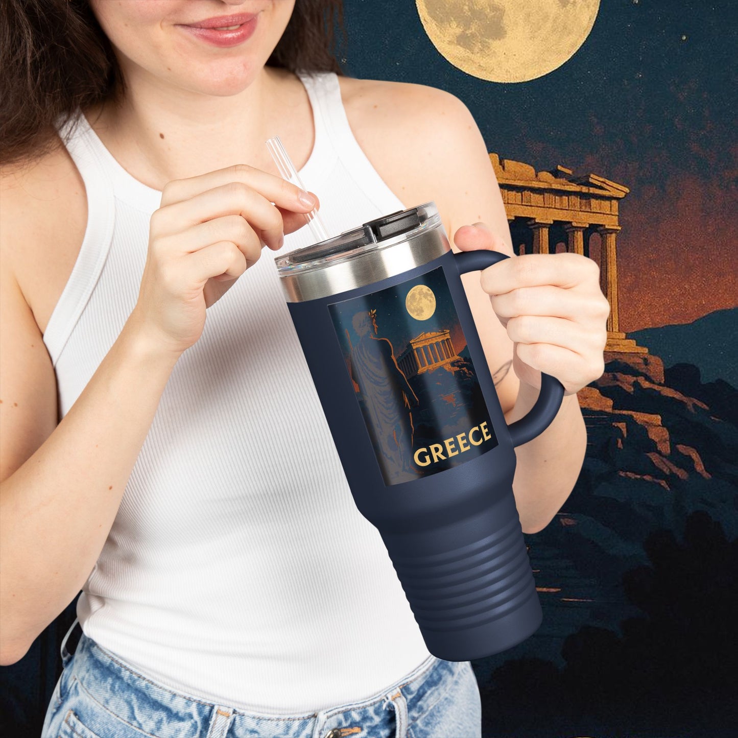 "Greece Insulated Travel Mug: Cradle of Gods, Wonders and Philosophy 🌊🏛️⚡"