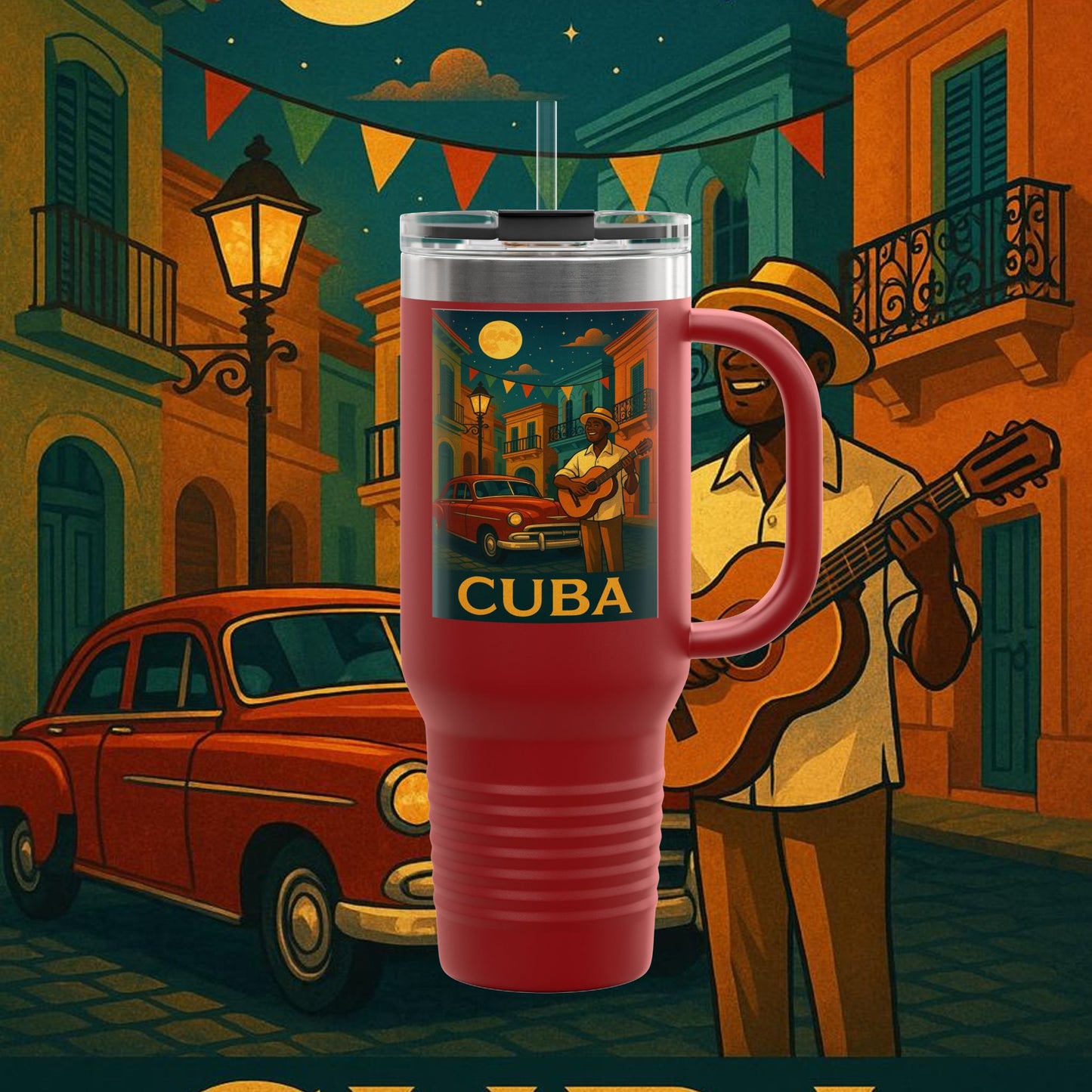 "taza de Viaje Aislada Cuba: Ritmo, Historia y Encanto Caribeño 🎺🚗🌴 "