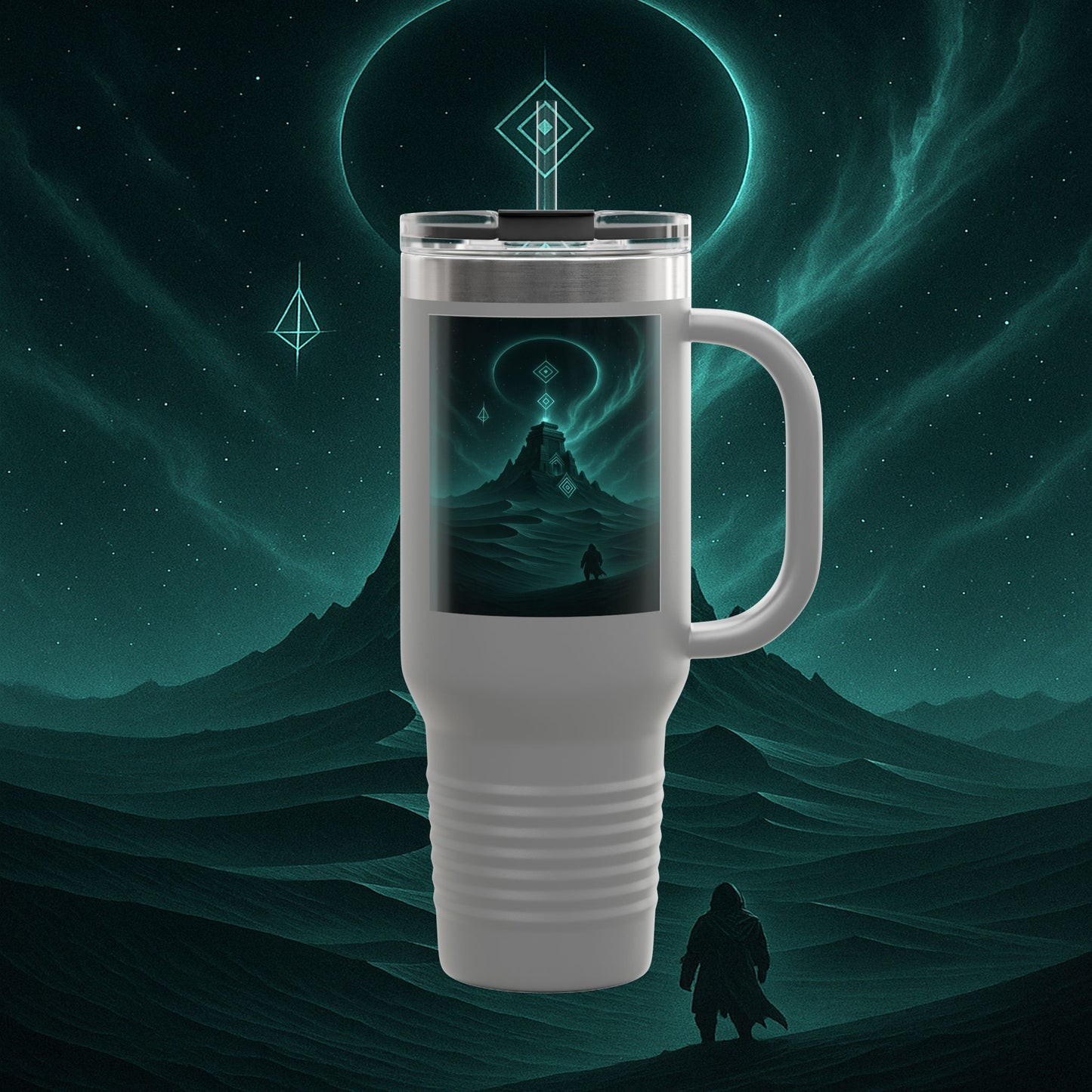 "Taza de viaje aislada🪐Templo del Cosmos"