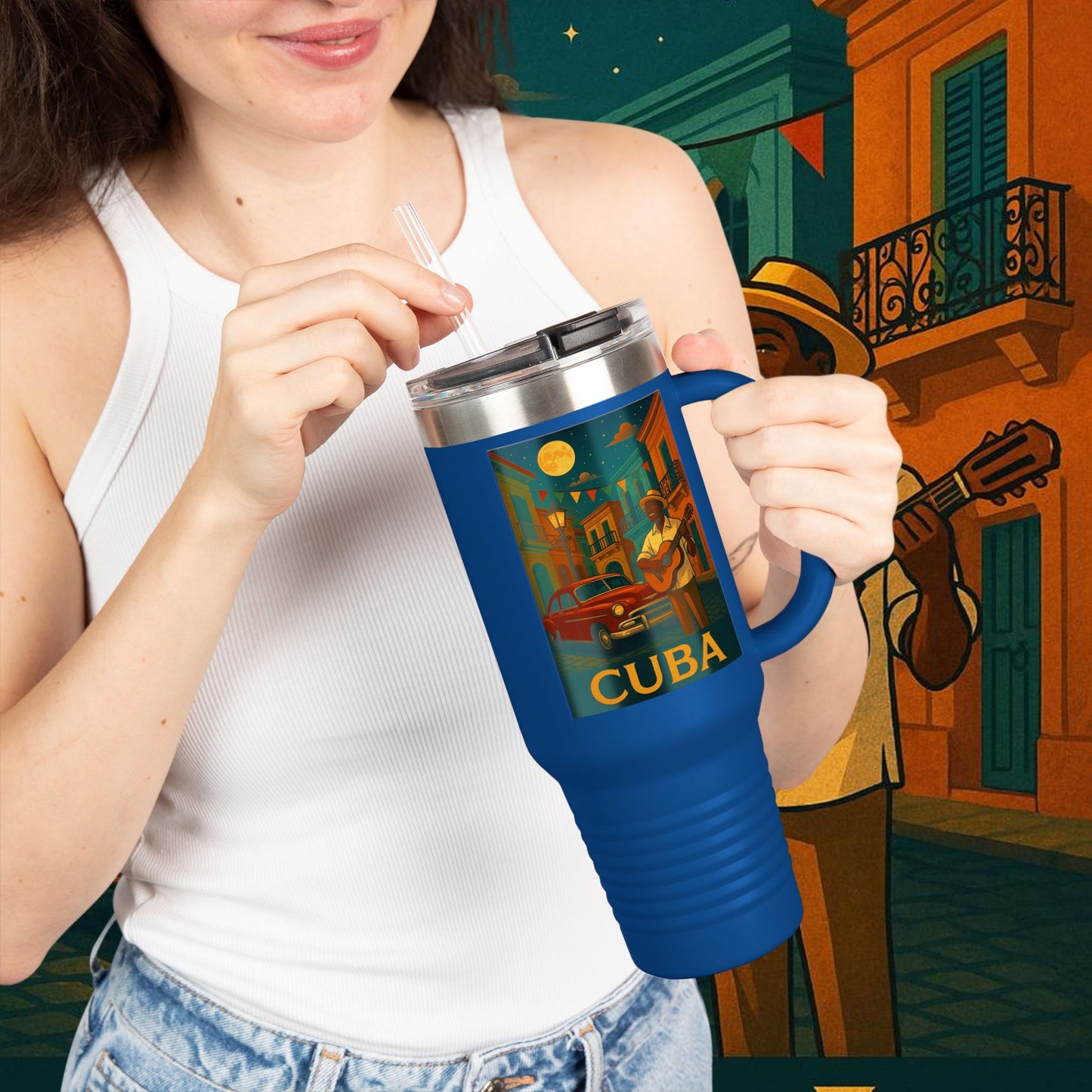 "taza de Viaje Aislada Cuba: Ritmo, Historia y Encanto Caribeño 🎺🚗🌴 "