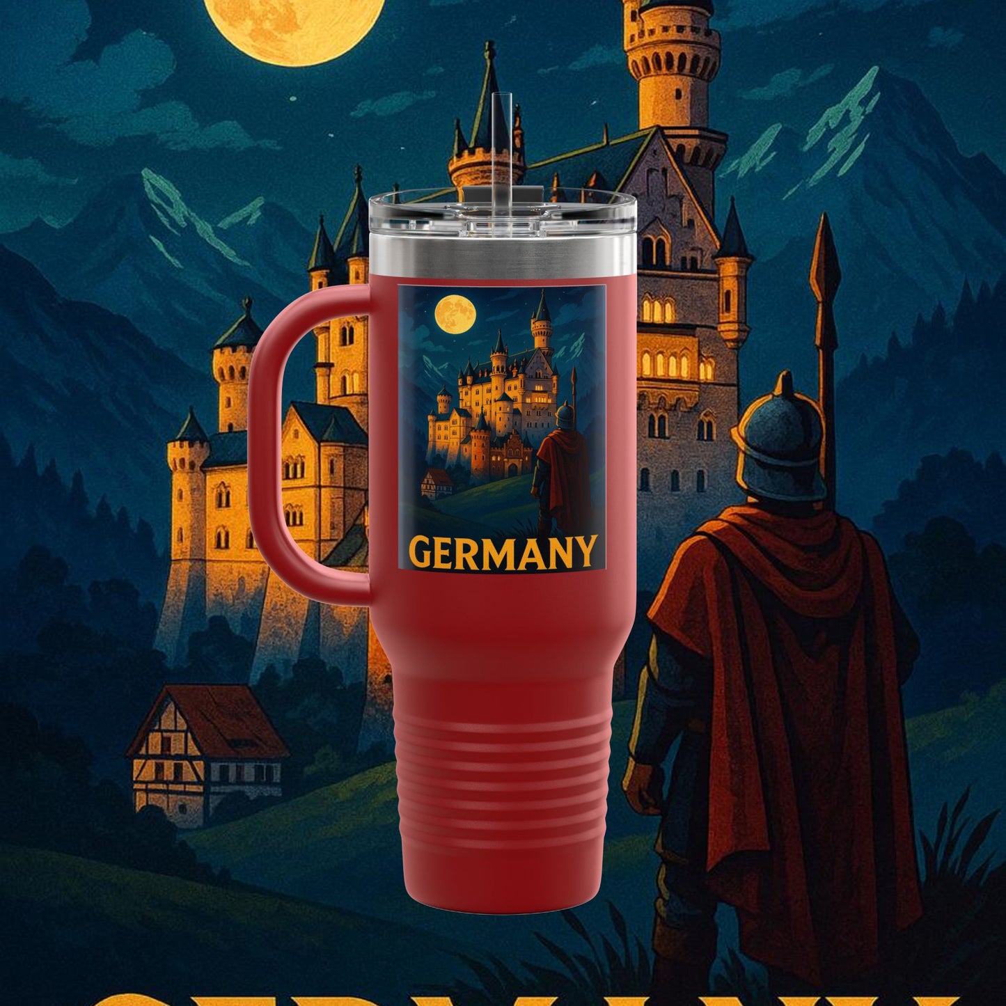 "taza de Viaje Aislada Alemania: Fortaleza, Historia y Tradición 🎖️🏰🍺"
