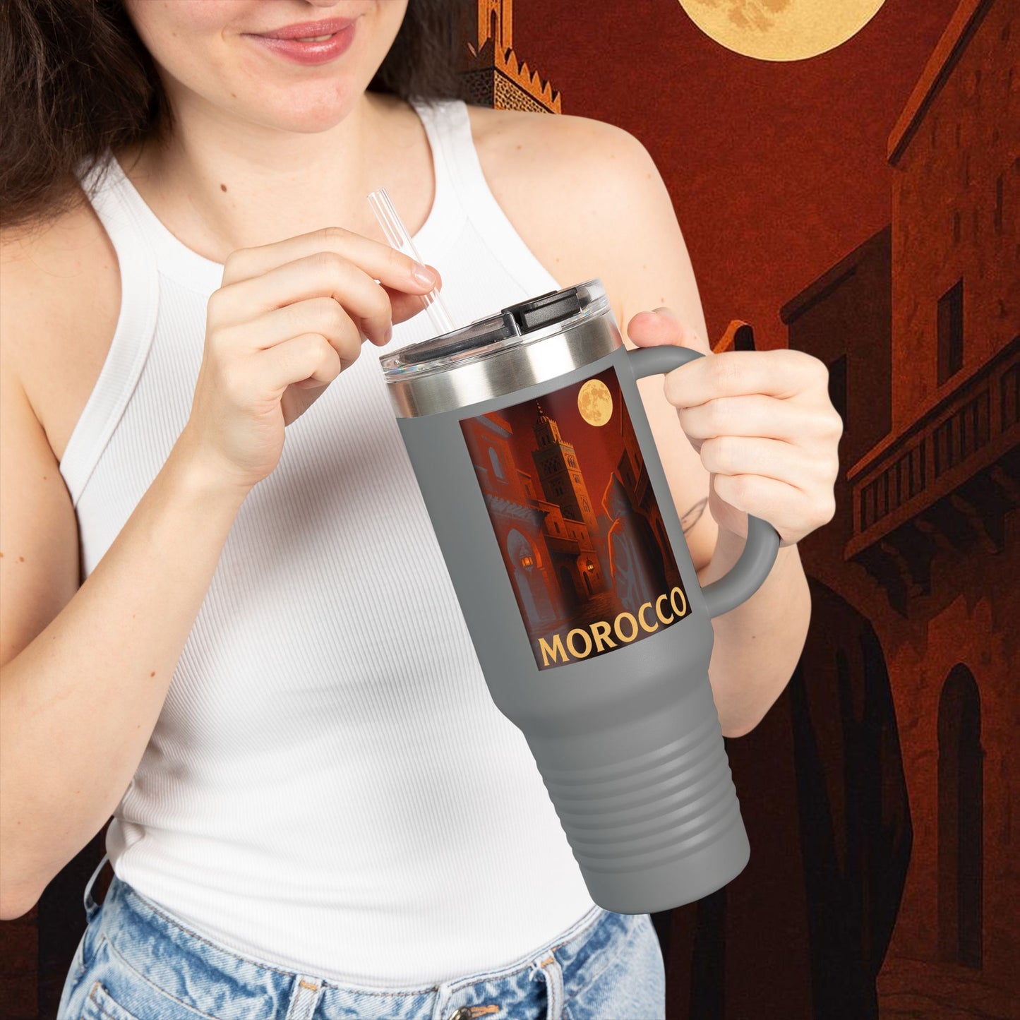 "Morocco Insulated Travel Mug: Magic of the Desert and Cities of a Thousand Colors 🐪🏜️🕌"