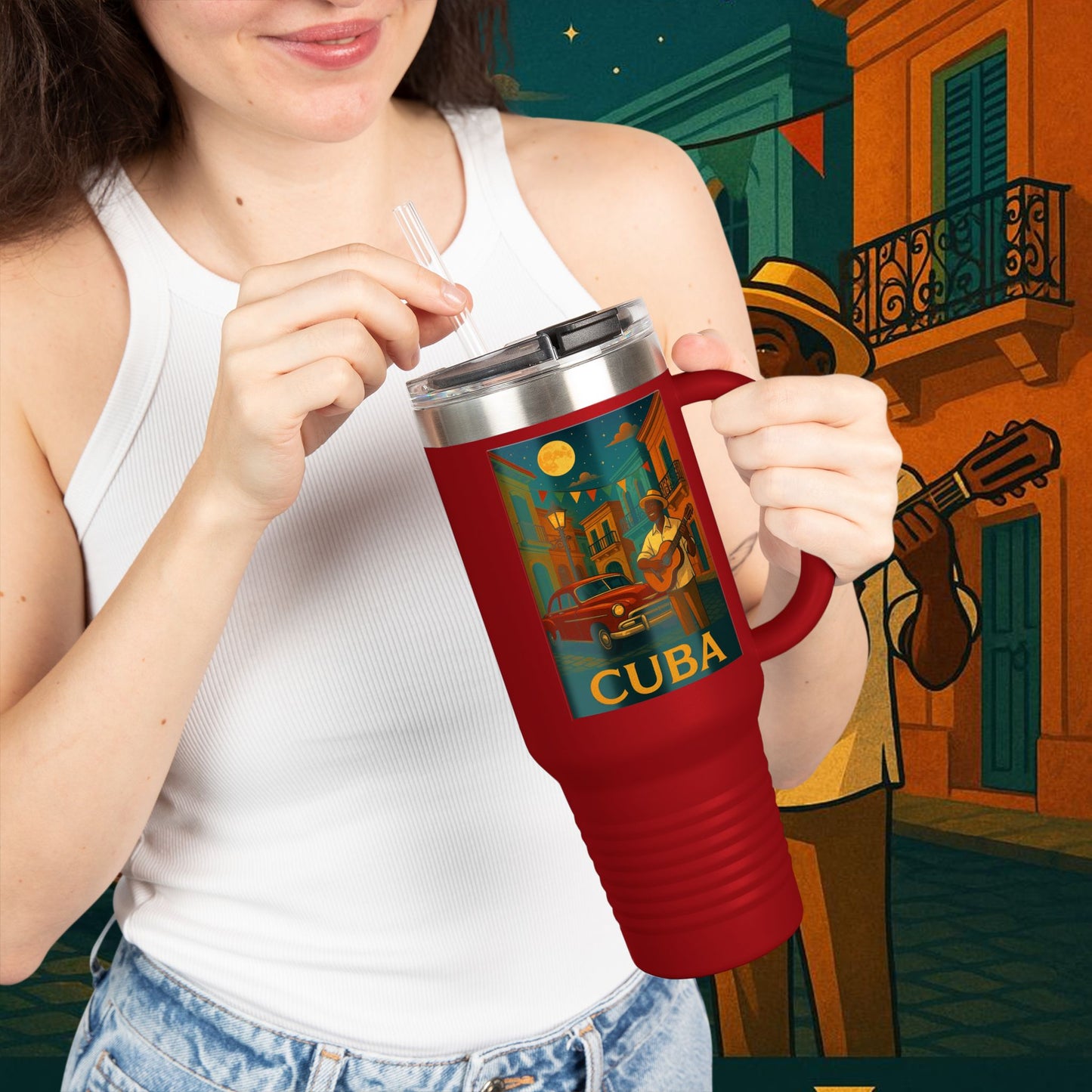 "taza de Viaje Aislada Cuba: Ritmo, Historia y Encanto Caribeño 🎺🚗🌴 "