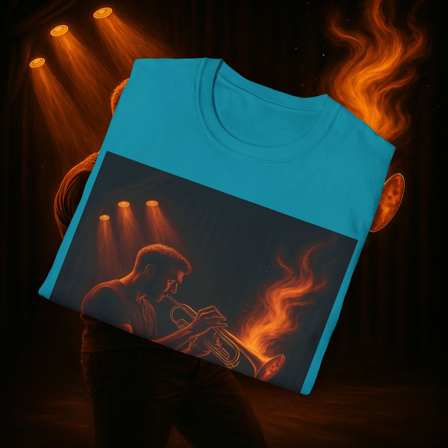 "Camiseta trompeta 🎺🔥Donde hay fuego, hay música.”