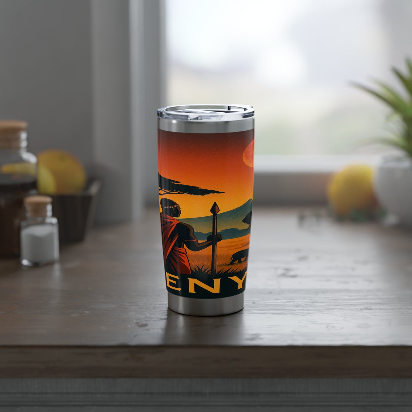 "Vaso Térmico Vagabond 20oz Kenia: Aventura Salvaje y Tierra de Horizontes Infinitos 🦁🌄🏕️"
