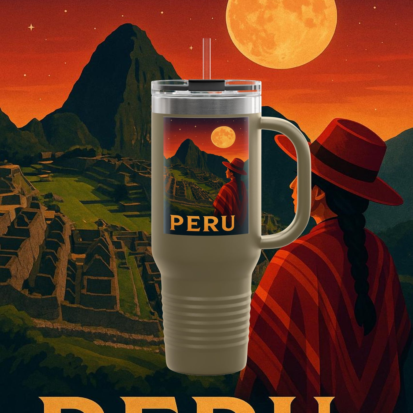 "Peru Insulated Travel Mug: Mysticism, History, and Eternal Wonders 🏔️🦙🛕"