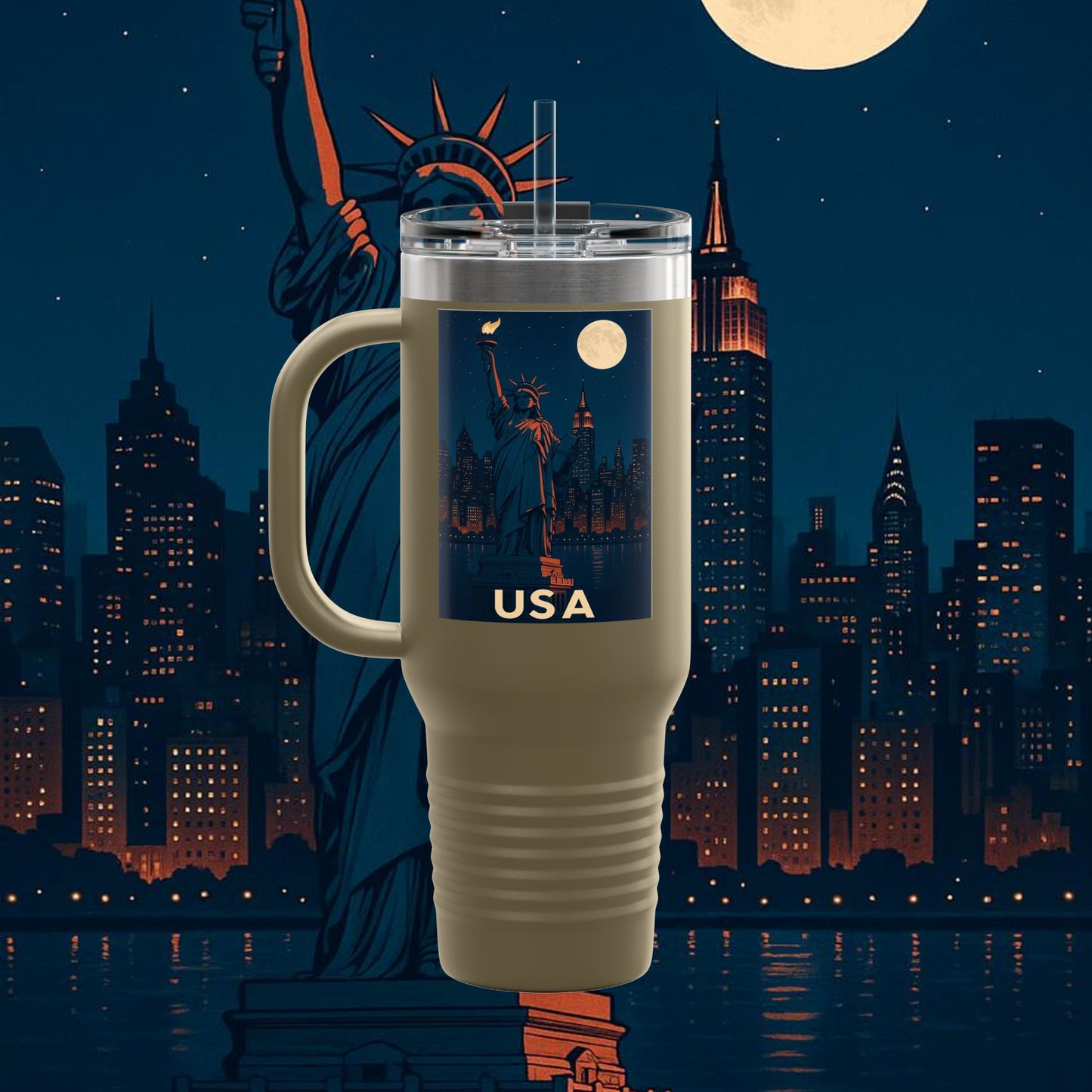 "taza de Viaje Aislada Estados Unidos: Sueños, Libertad y Grandes Horizontes 🗽🏜️🌆"