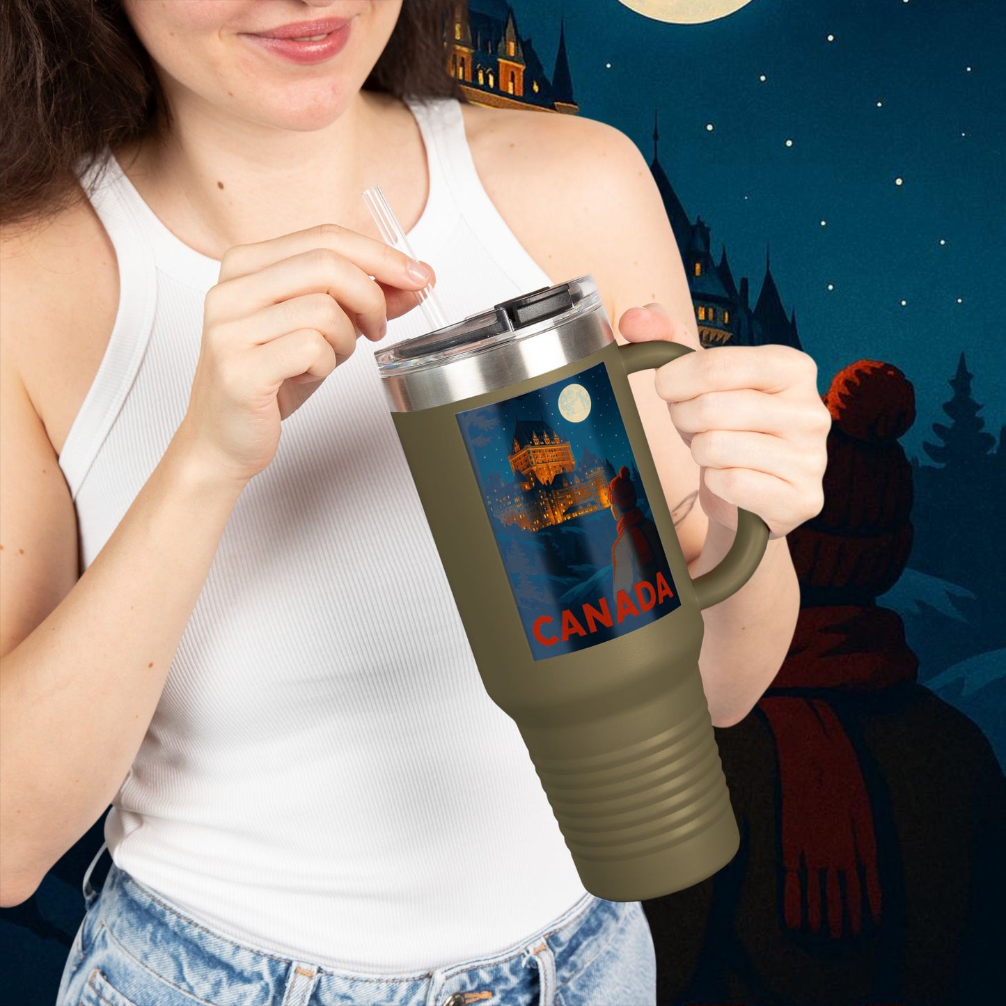 "Canada Insulated Travel Mug: Majestic Nature and Free Spirit 🍁🏞️🦌"