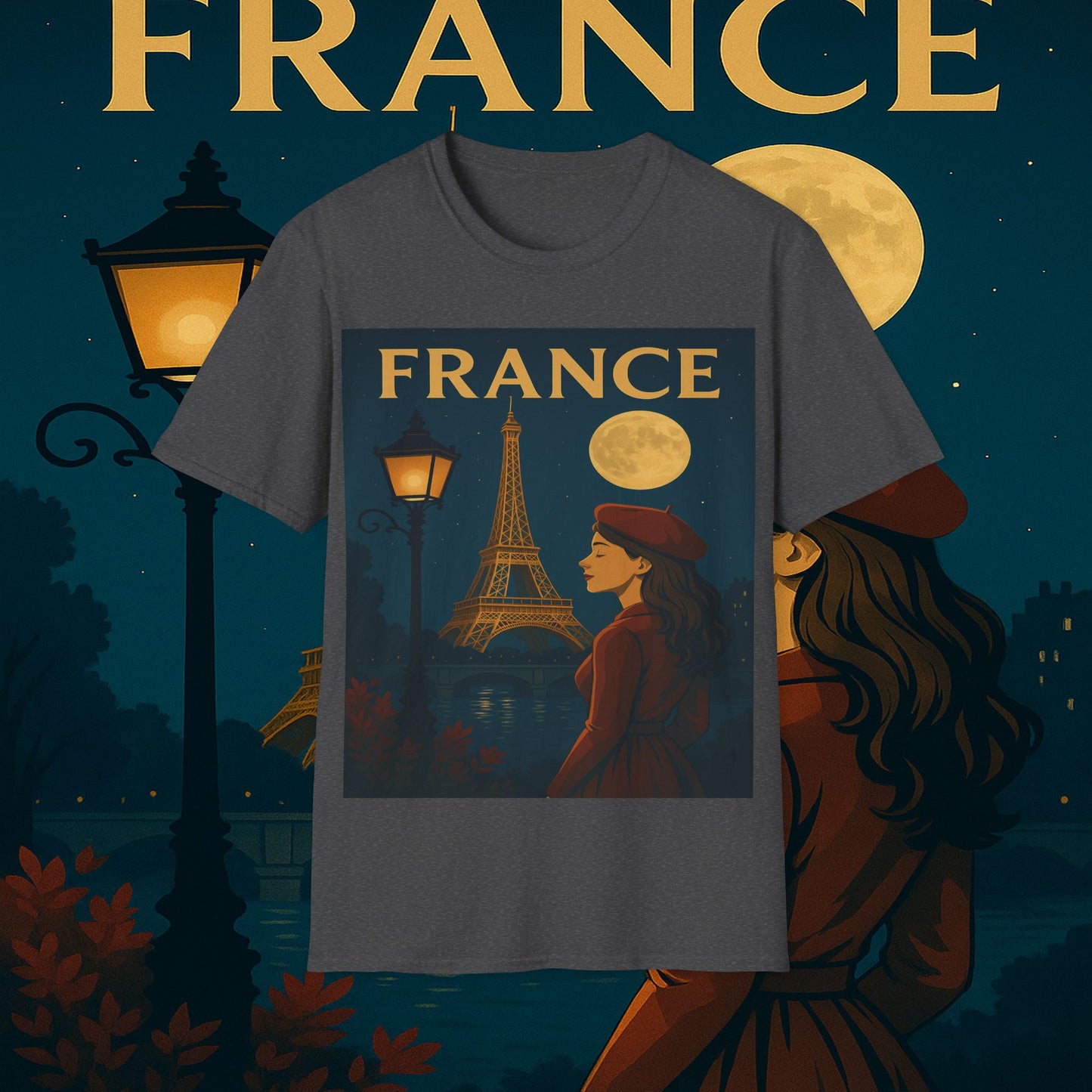 "Camiseta Francia: Romance bajo la Luna 🌙🗼✨"