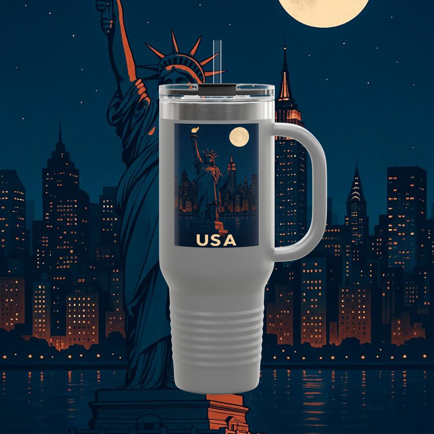 "taza de Viaje Aislada Estados Unidos: Sueños, Libertad y Grandes Horizontes 🗽🏜️🌆"