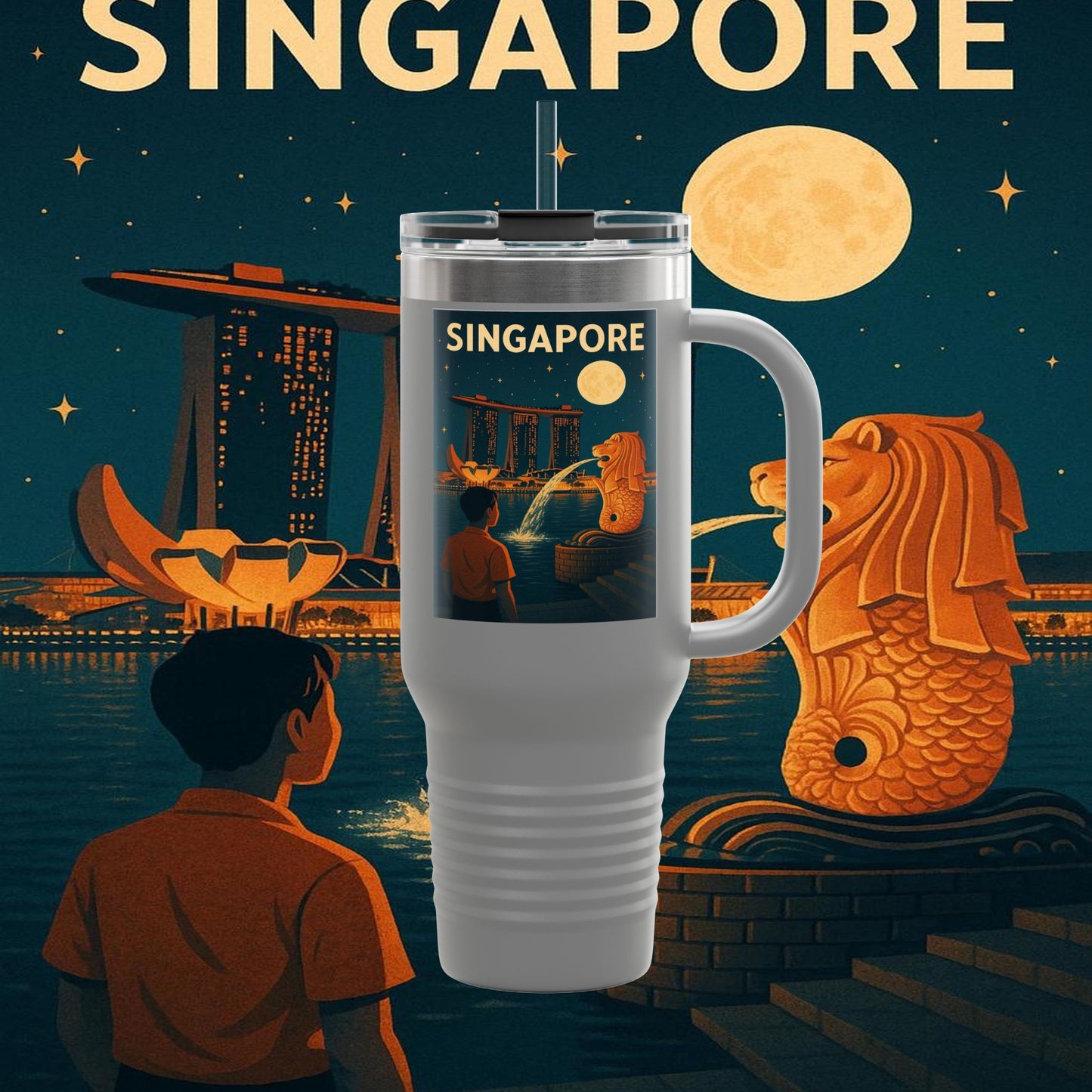 "Singapore Insulated Travel Mug 🌆 – Future, culture, and nature in one place"