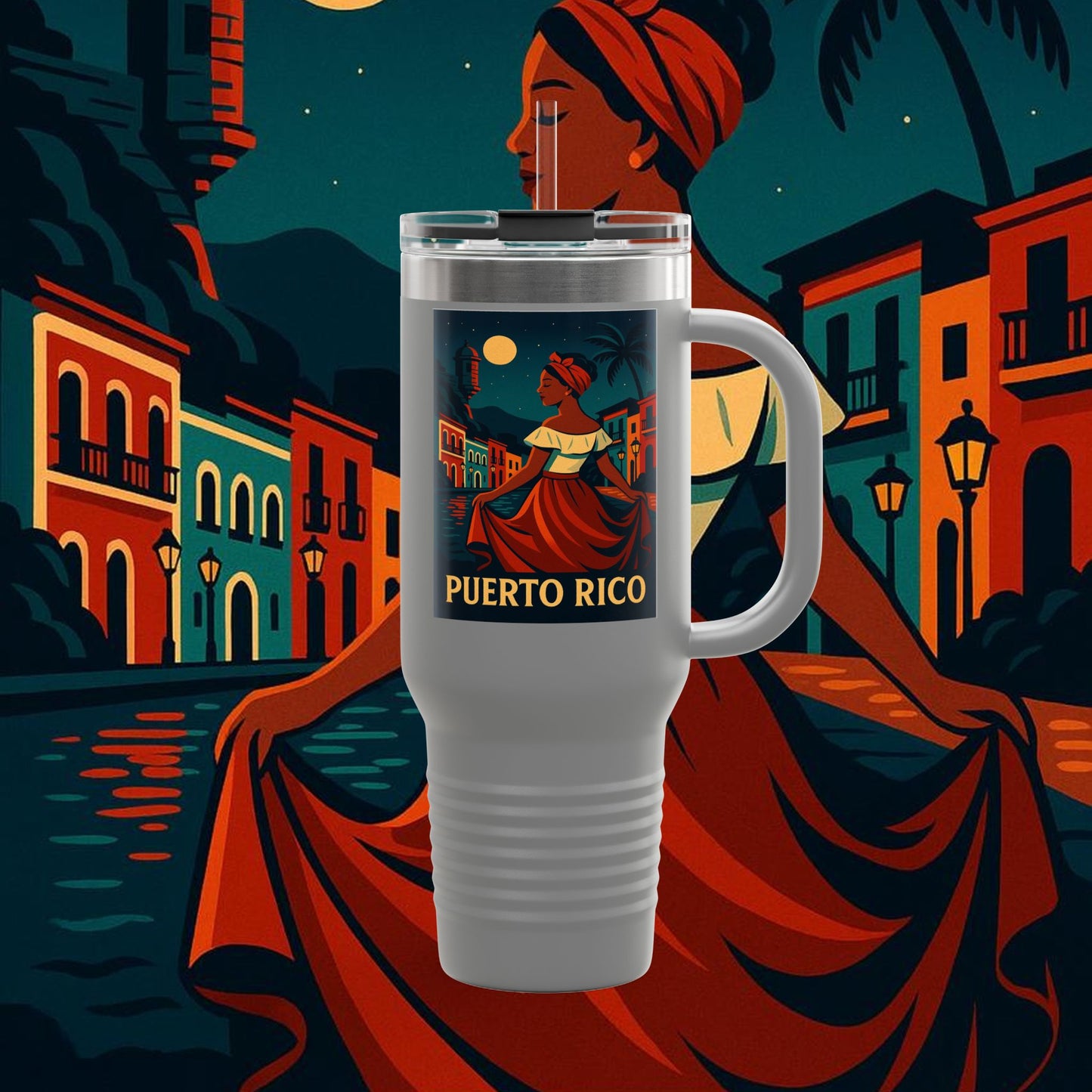 "Puerto Rico Insulated Travel Mug – Caribbean Rhythm, Soul, and Color"