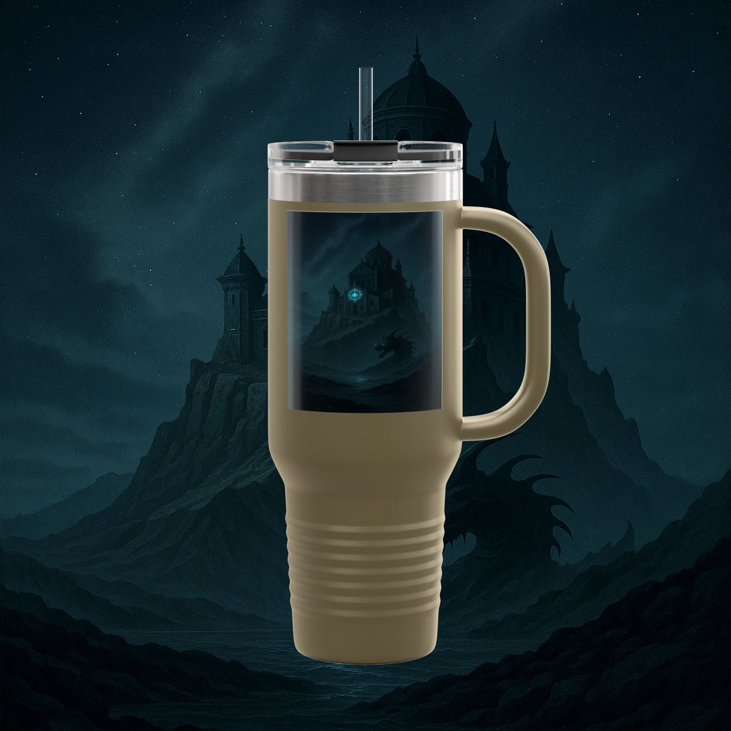 "Taza de viaje aislada 🏛️Fortaleza del Olvido"